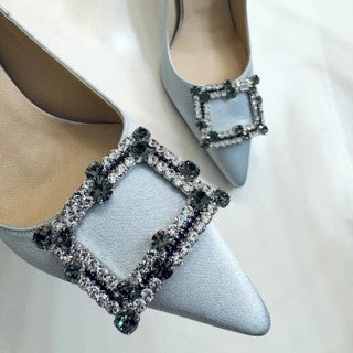 *UK size 2.5 - MOLLY  - sky blue with clear and dark green crystal, 7cm heels