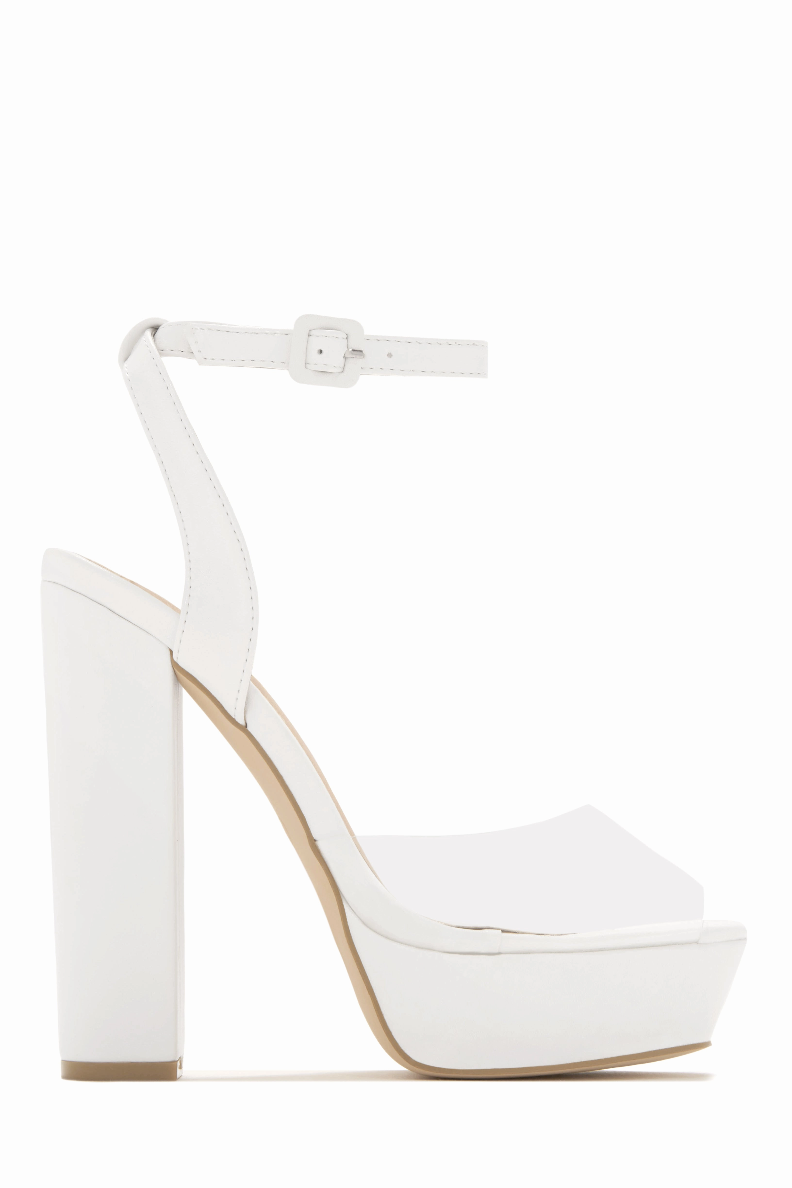 Adelynn Clear Strap Platform Block Heels - White