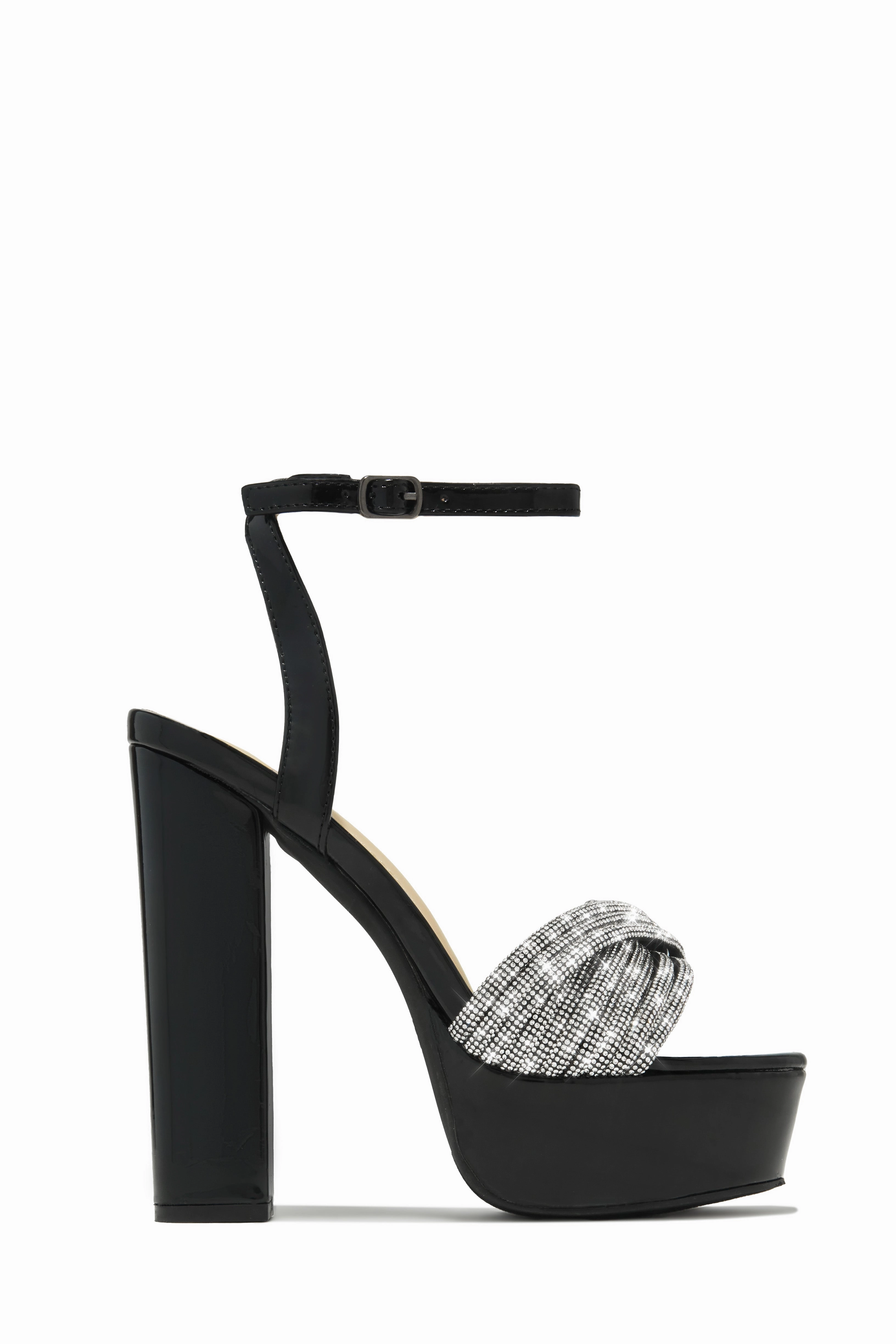 Arianna Embellished Platform Block Heels - Black