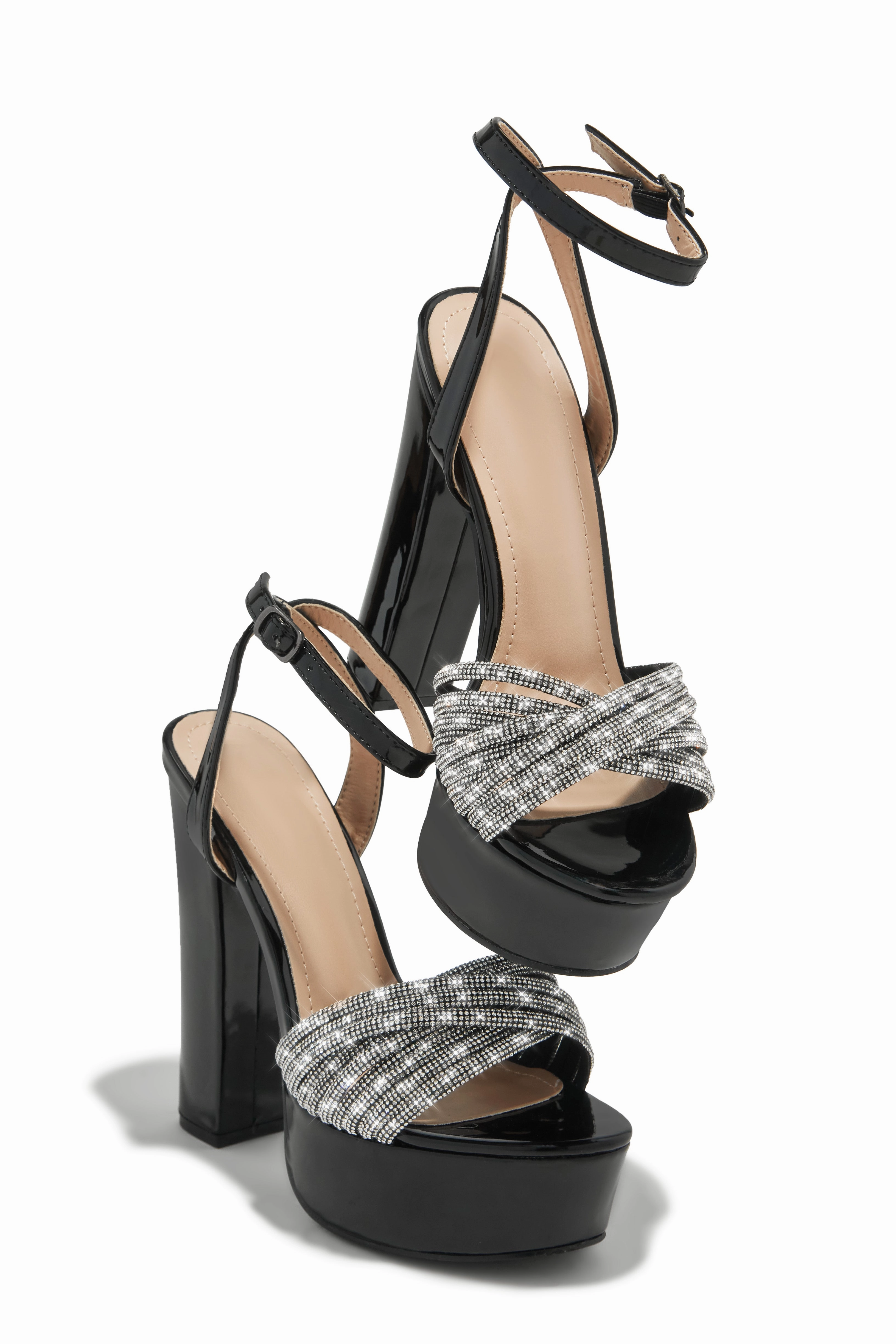 Arianna Embellished Platform Block Heels - Black