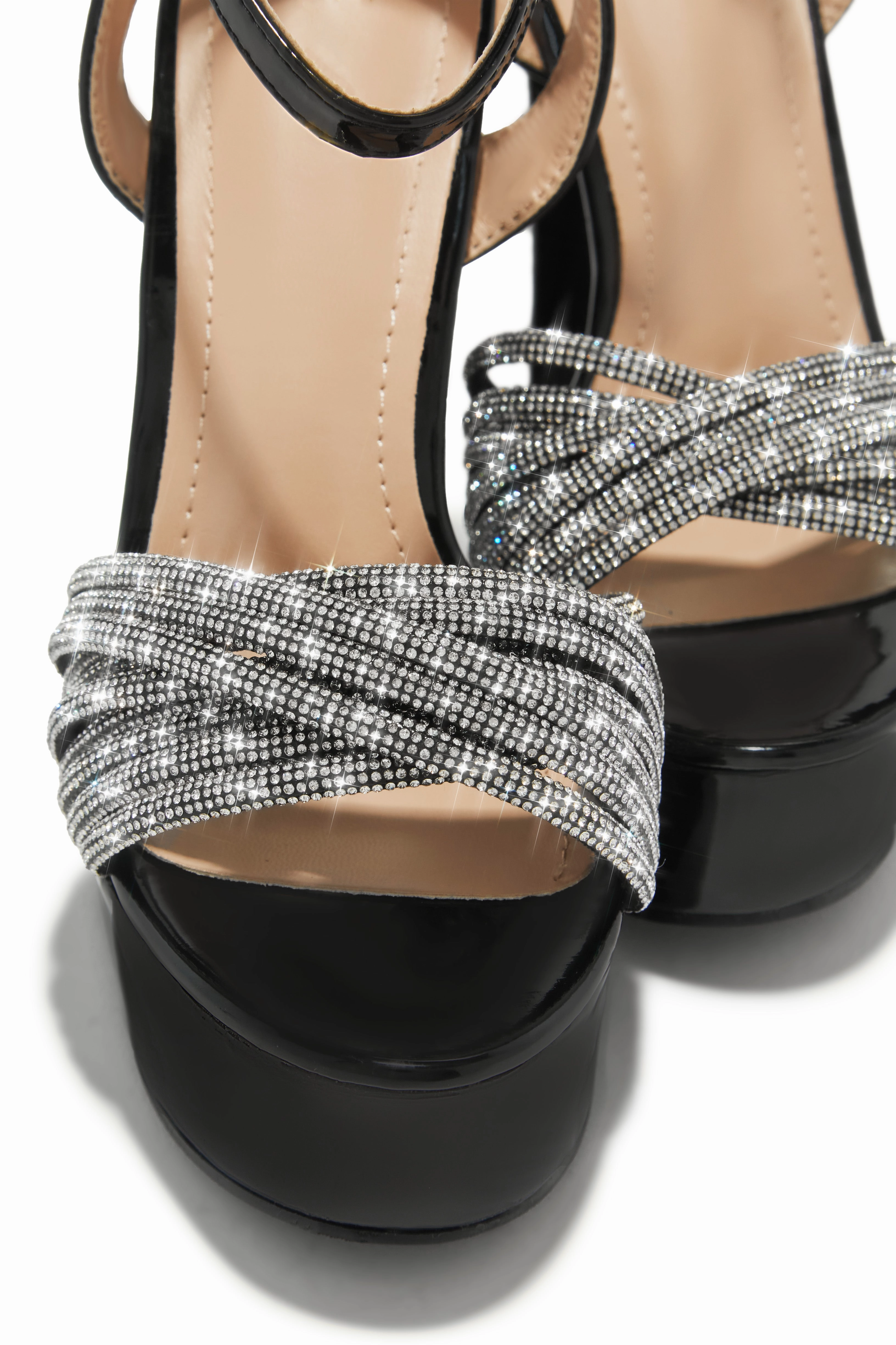 Arianna Embellished Platform Block Heels - Black