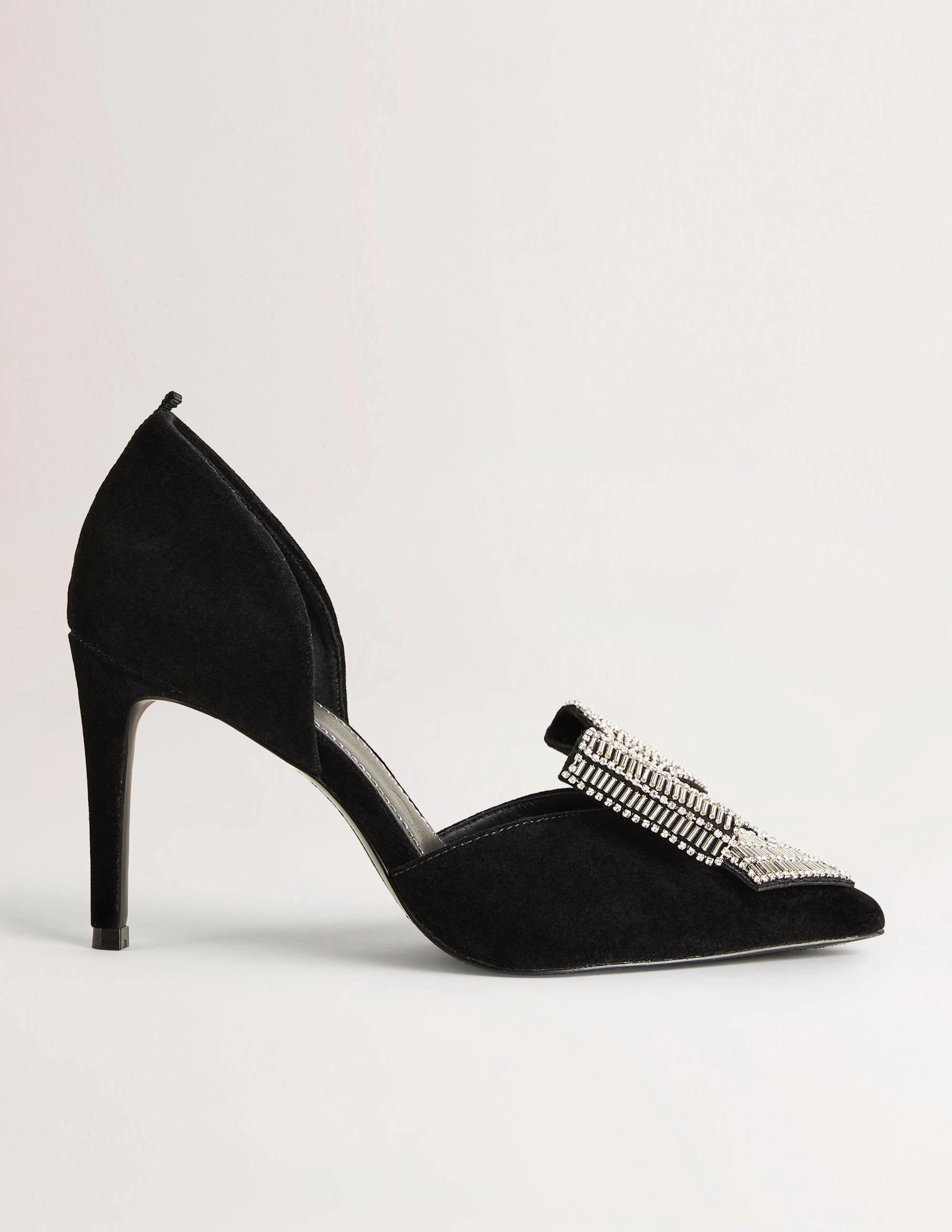 Bow Embellished Heeled Courts-Black Velvet