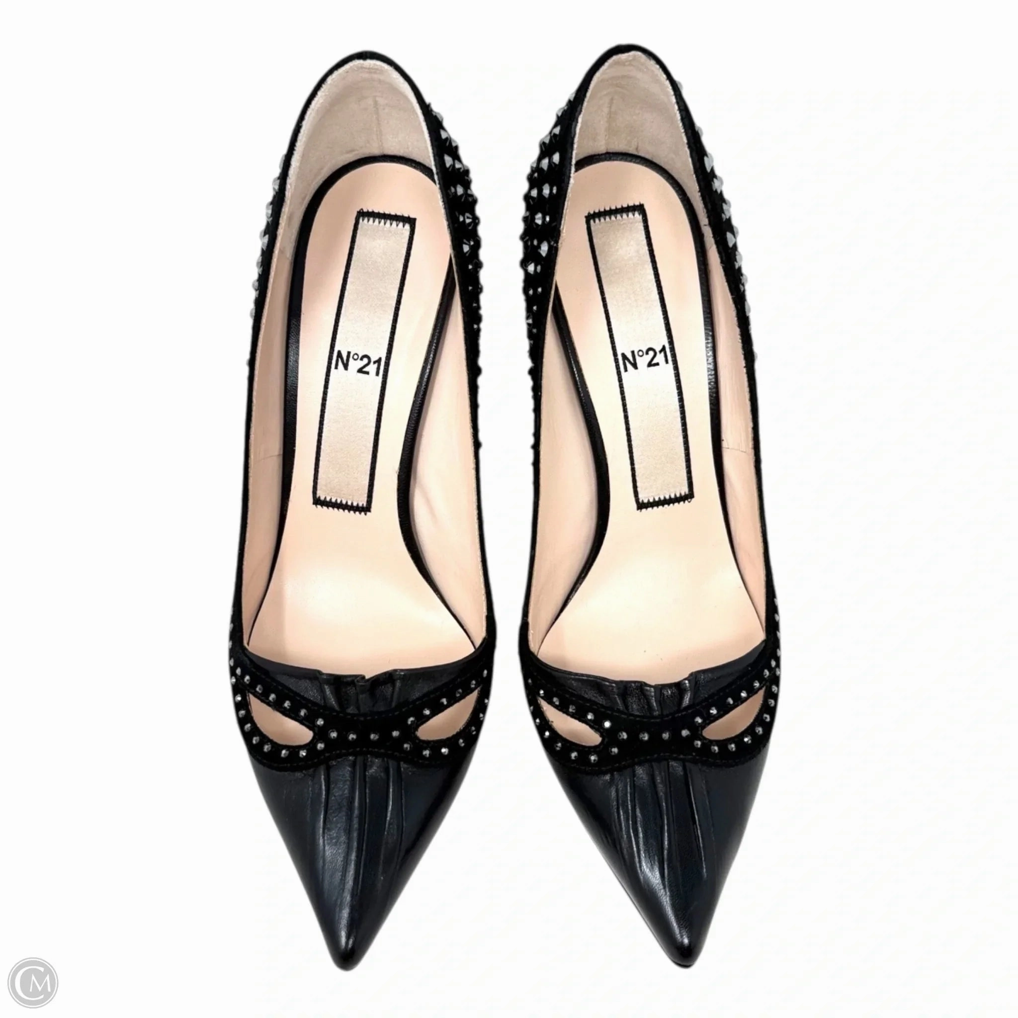 Capretto Camoscio Crystal Embellished Cutout Stiletto Pumps By N° 21 In Black, Size: US 8.5/IT 38.5