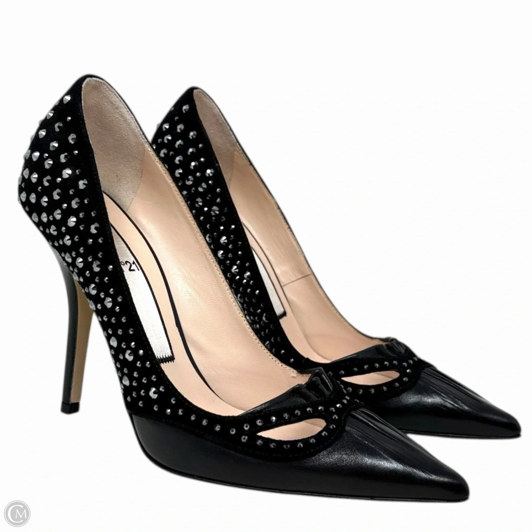 Capretto Camoscio Crystal Embellished Cutout Stiletto Pumps By N° 21 In Black, Size: US 8.5/IT 38.5