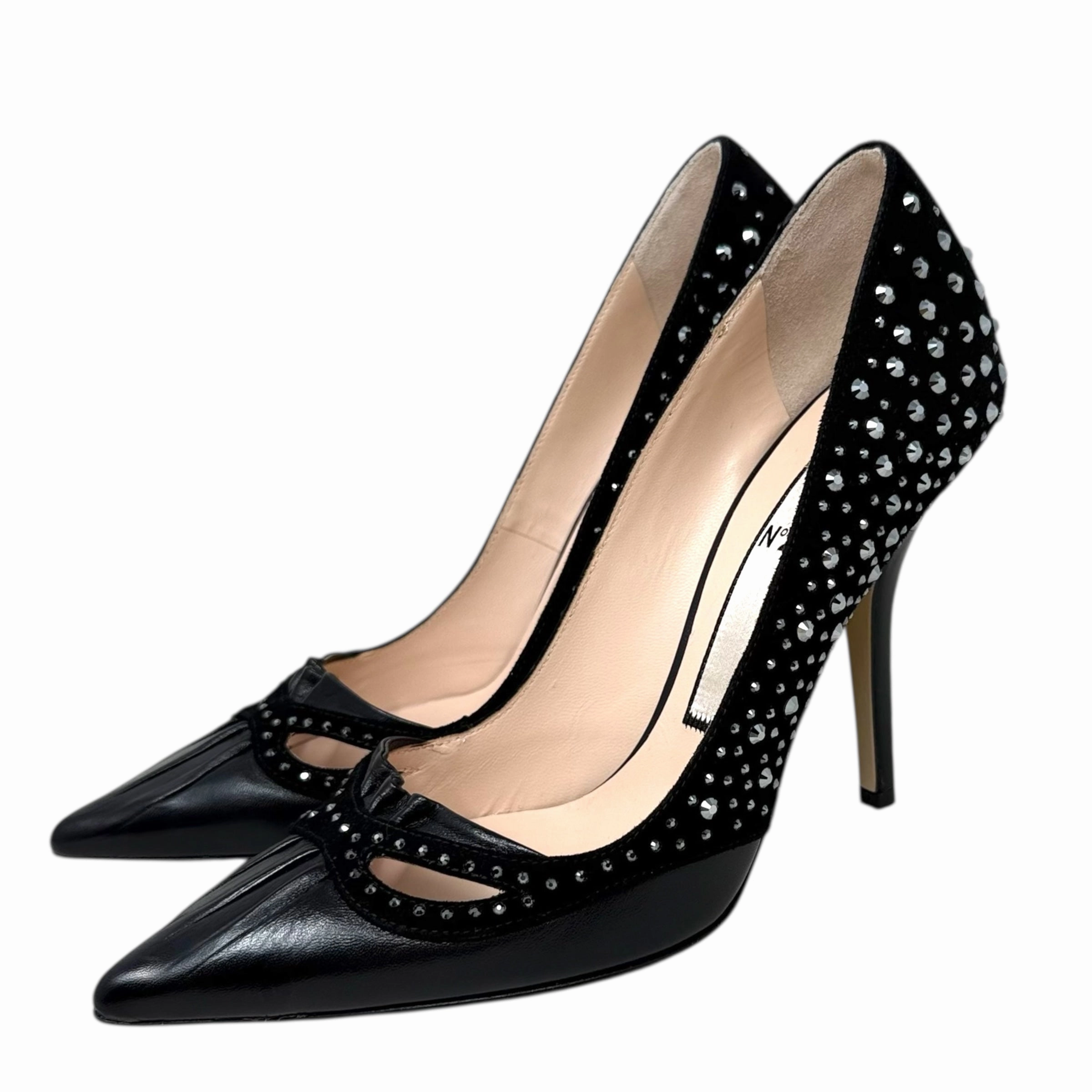 Capretto Camoscio Crystal Embellished Cutout Stiletto Pumps By N° 21 In Black, Size: US 8.5/IT 38.5