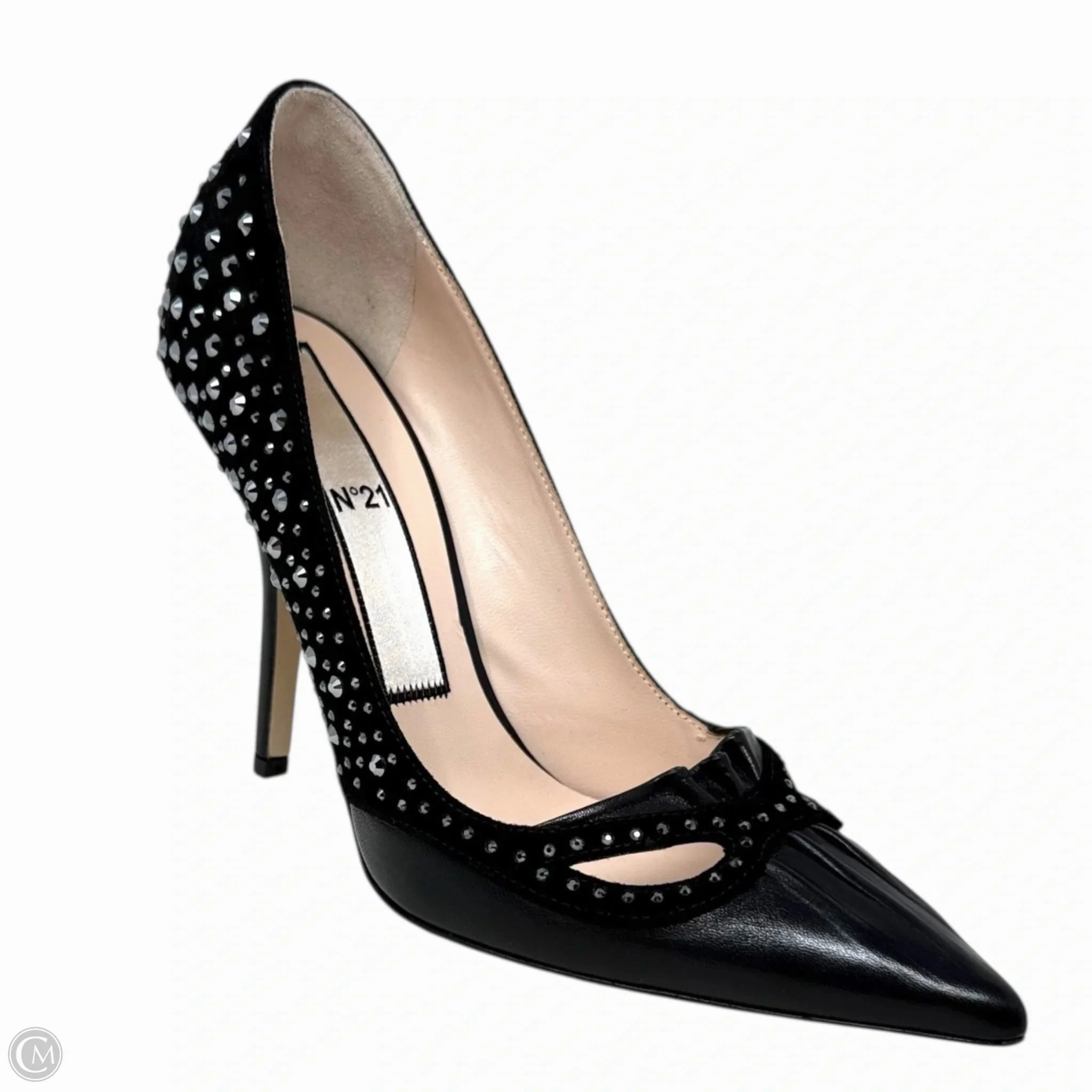 Capretto Camoscio Crystal Embellished Cutout Stiletto Pumps By N° 21 In Black, Size: US 8.5/IT 38.5