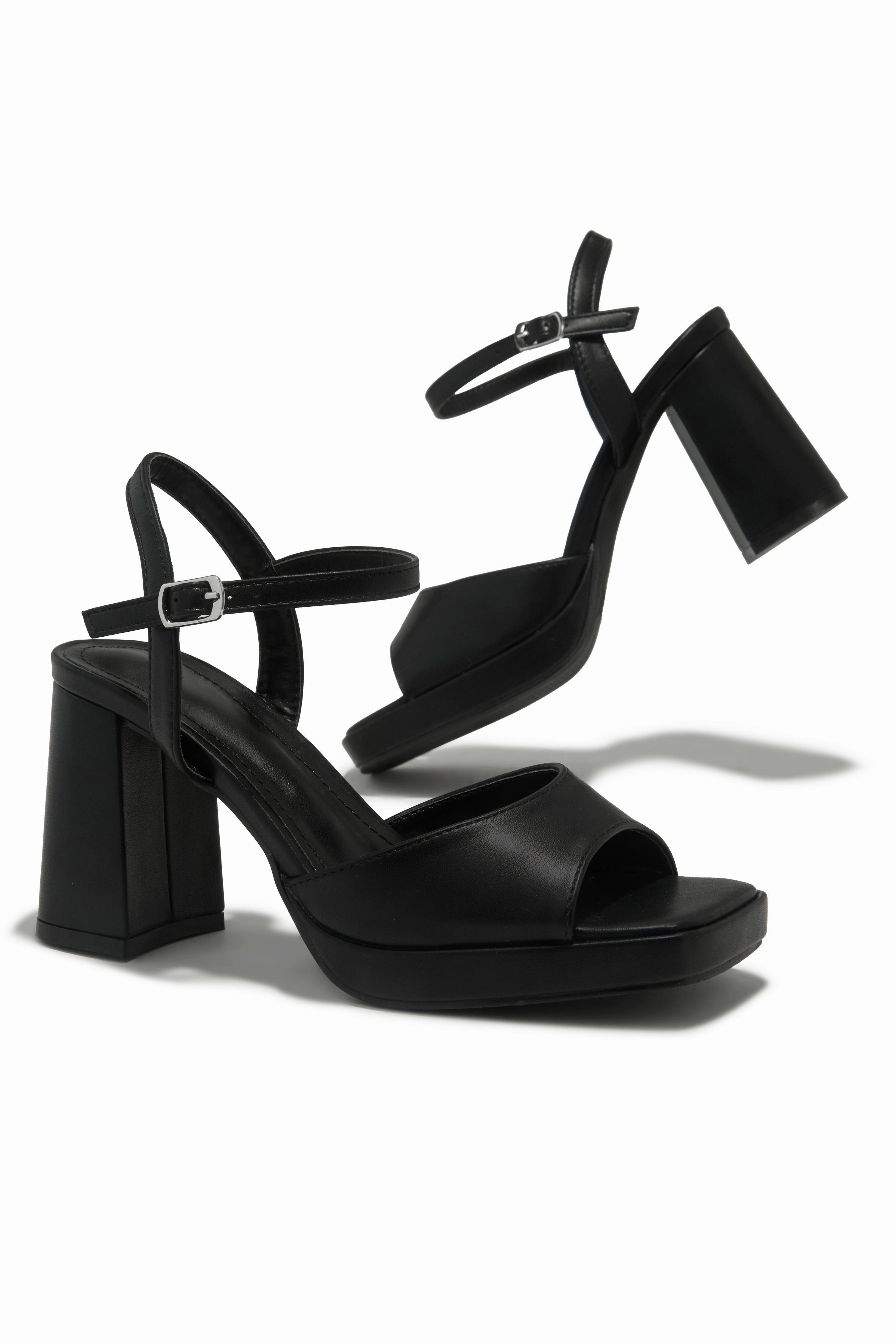 Claire Platform Block Heels - Black