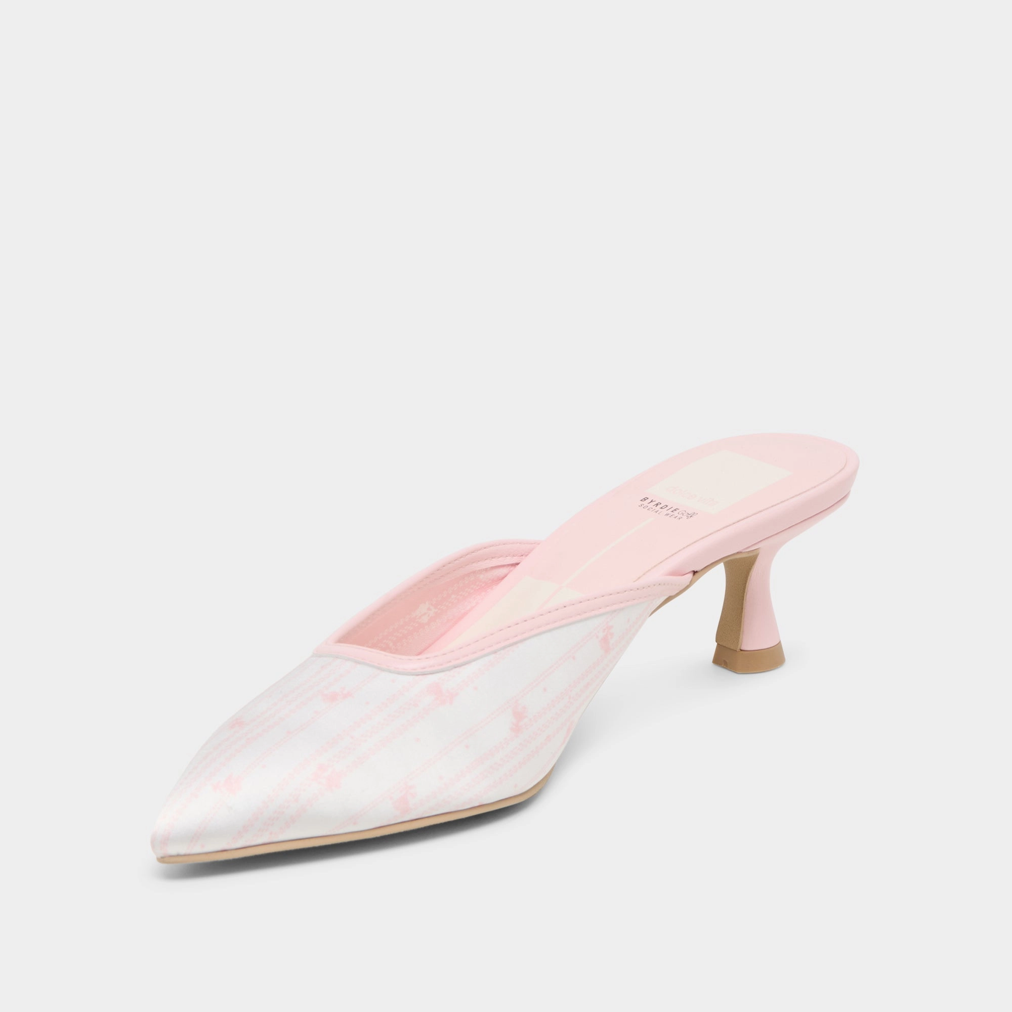CLEO X BYRDIE GOLF HEELS PINK FLORAL SATIN