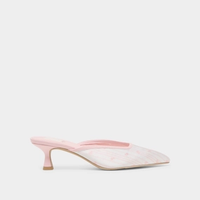 CLEO X BYRDIE GOLF HEELS PINK FLORAL SATIN