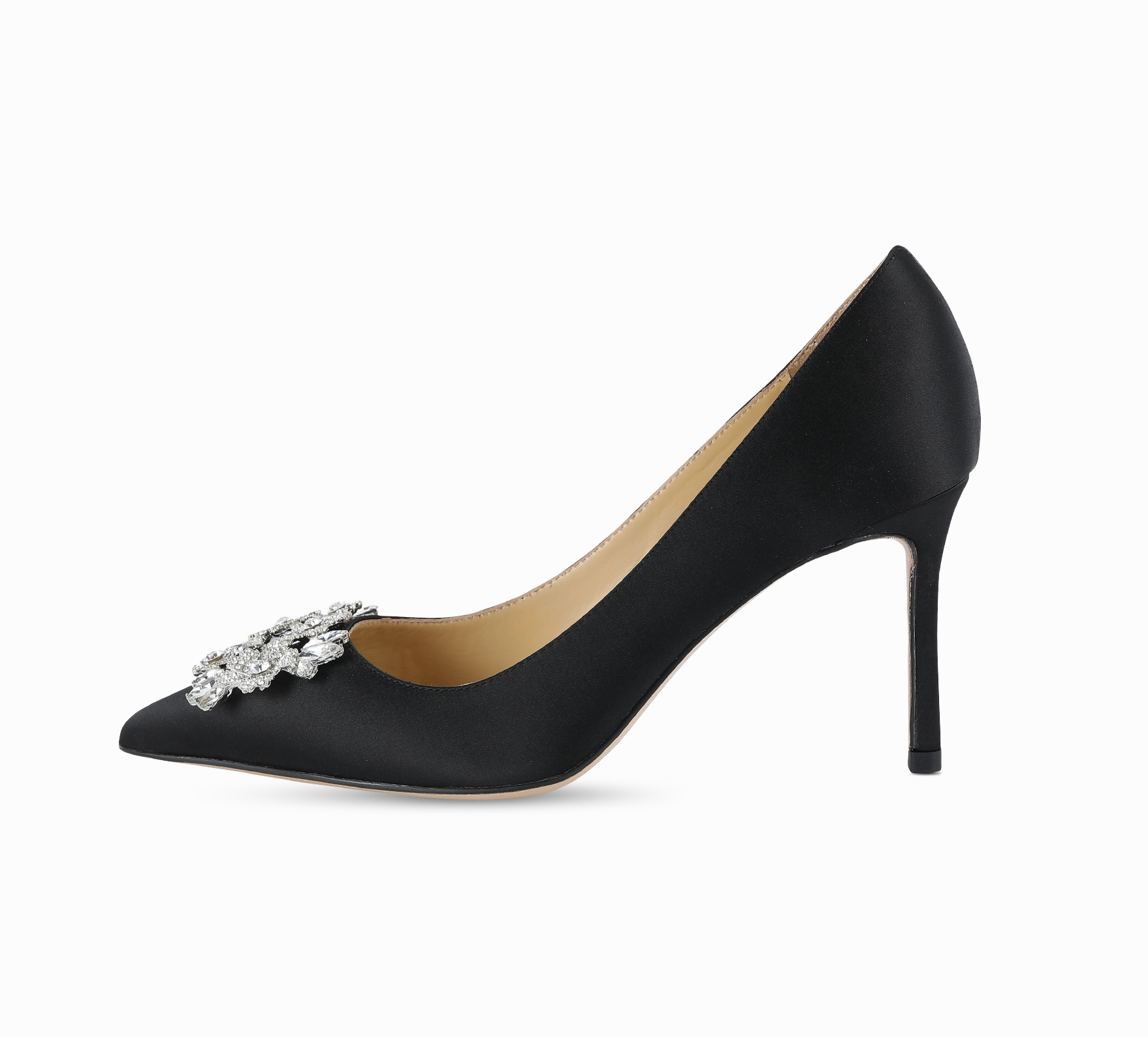 Crystal Buckle Satin Pumps