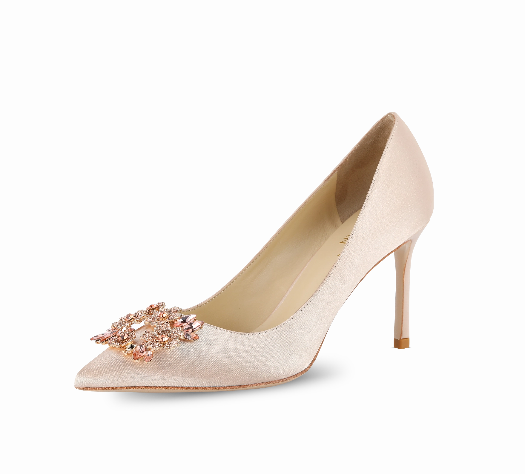Crystal Buckle Satin Pumps