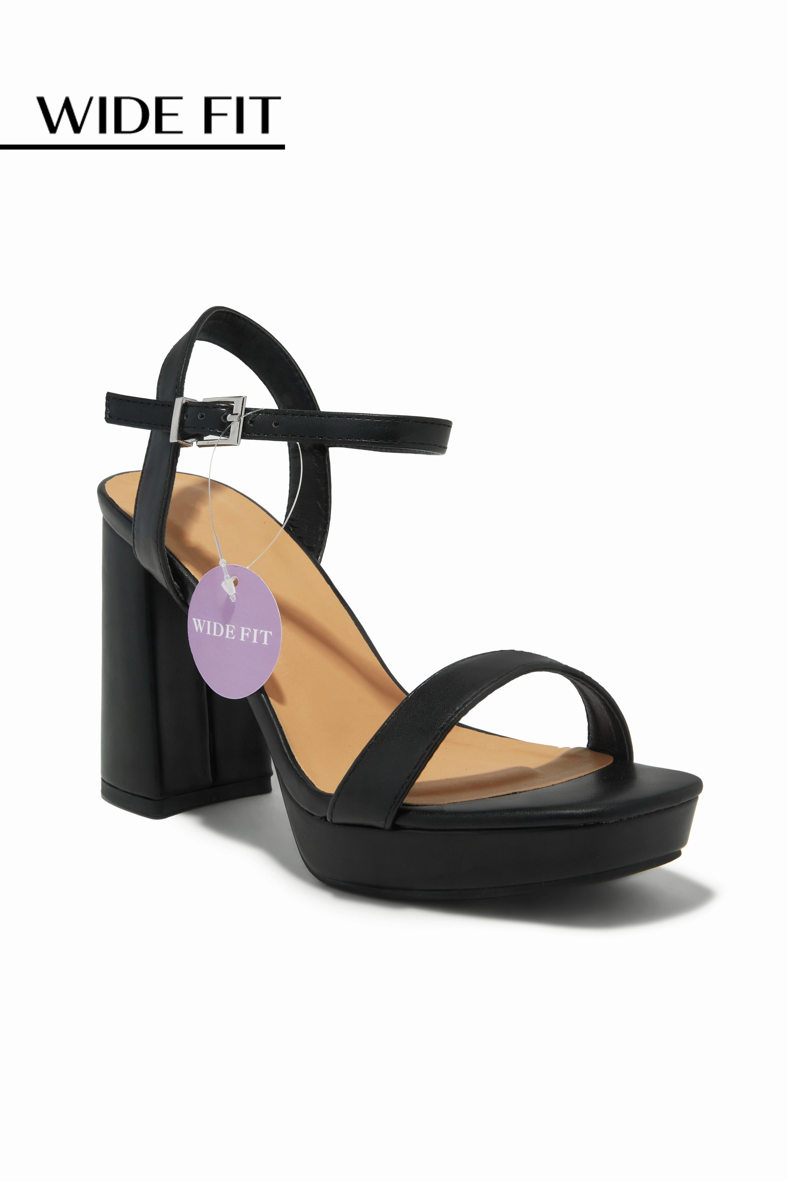 Gaby Wide Fit Platform Block Heels - Black