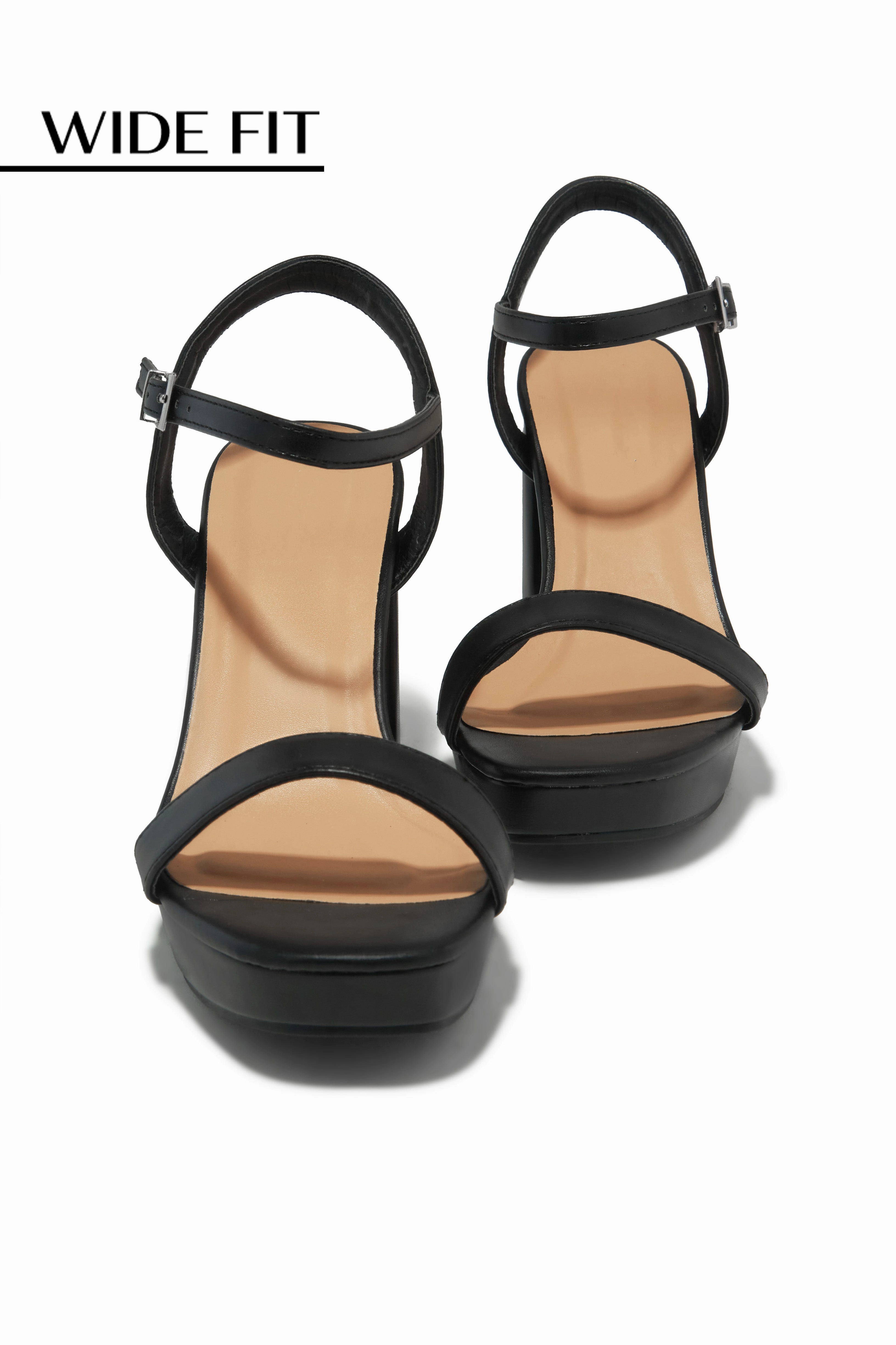 Gaby Wide Fit Platform Block Heels - Black
