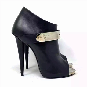 Giuseppe Zanotti Black Leather Metal Strap Open Toe Ankle Boots 38 UK 5