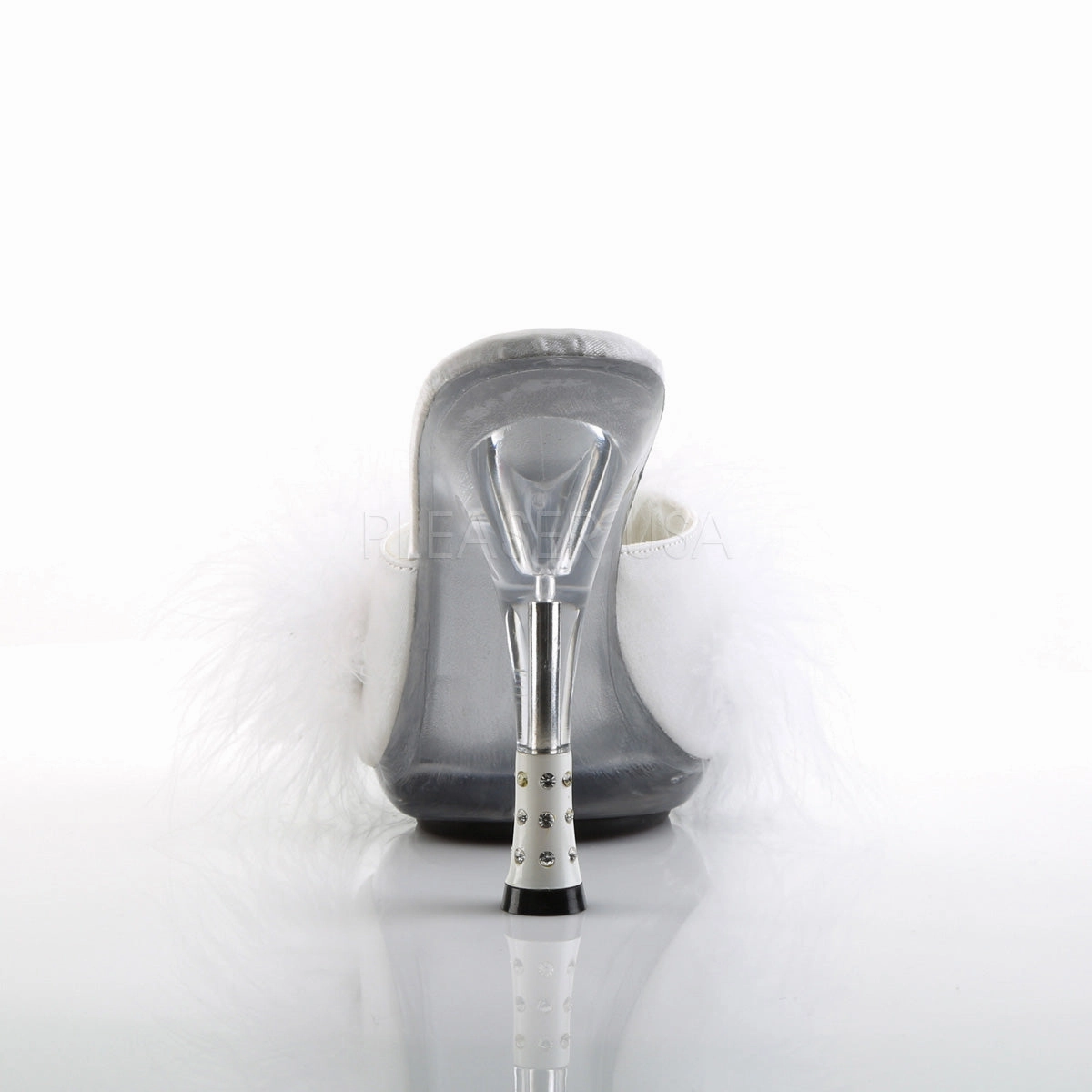 GLITZY-501-8  White Satin Fur/Clear