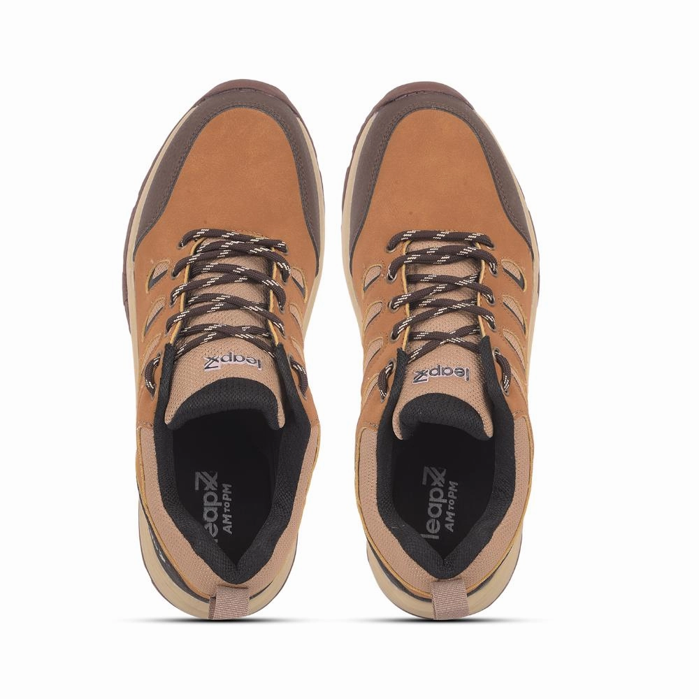 Leap7x Camel Lacing Sports Trekking Shoes For Men COLUMBO-1E By Liberty