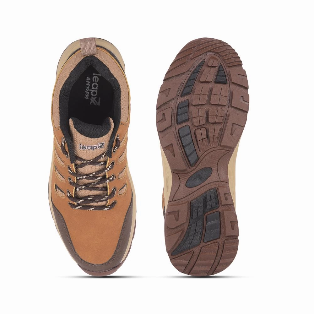 Leap7x Camel Lacing Sports Trekking Shoes For Men COLUMBO-1E By Liberty