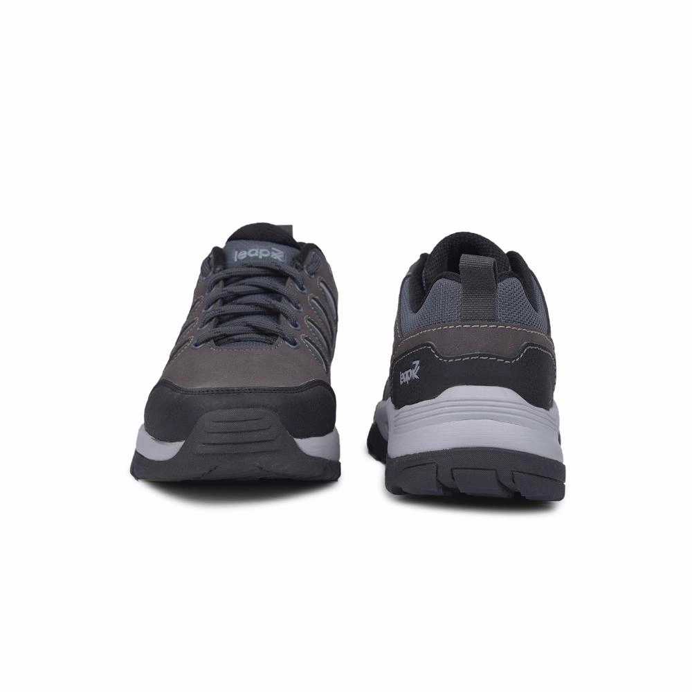 Leap7x Dark Grey Lacing Sports Trekking Shoes For Men COLUMBO-1E By Liberty