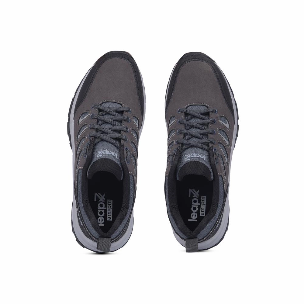 Leap7x Dark Grey Lacing Sports Trekking Shoes For Men COLUMBO-1E By Liberty