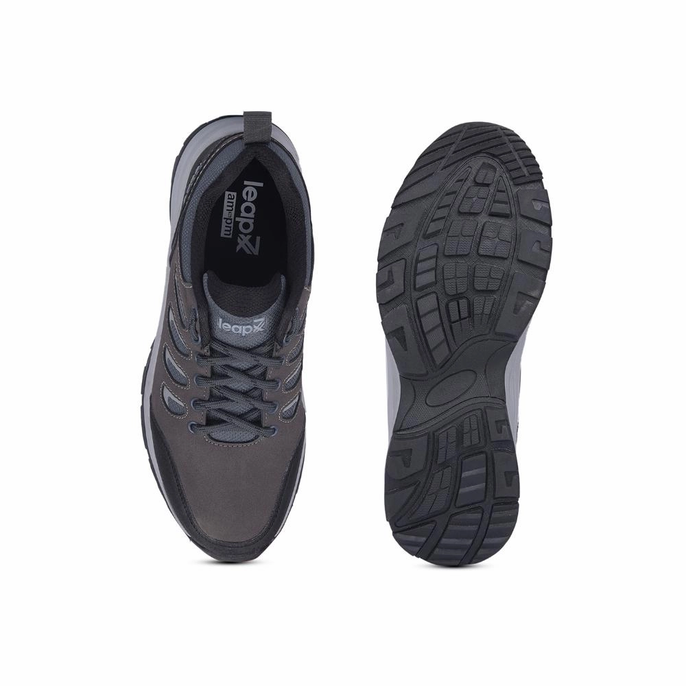 Leap7x Dark Grey Lacing Sports Trekking Shoes For Men COLUMBO-1E By Liberty