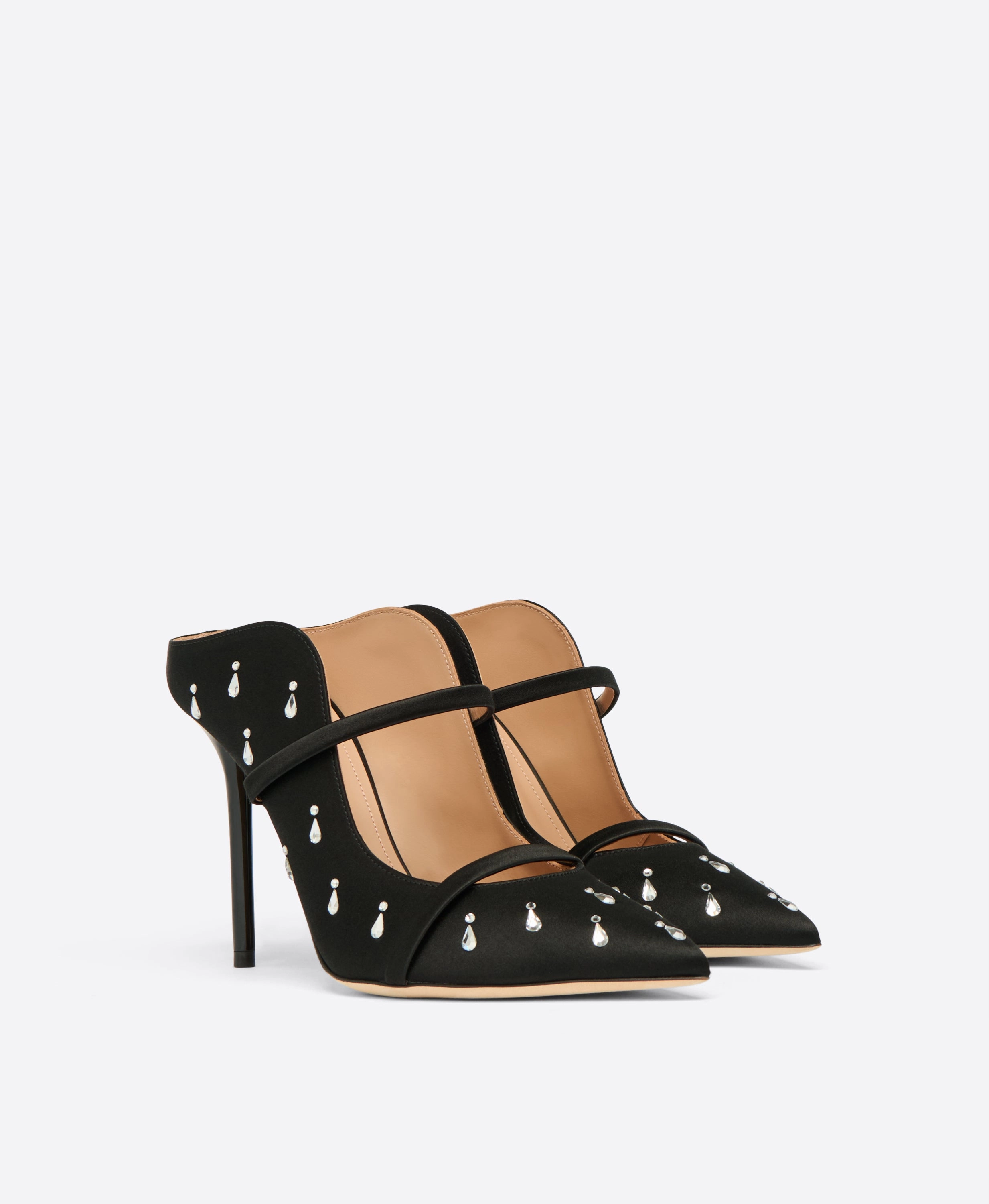 Maureen 100 Black Satin Embellished Mules
