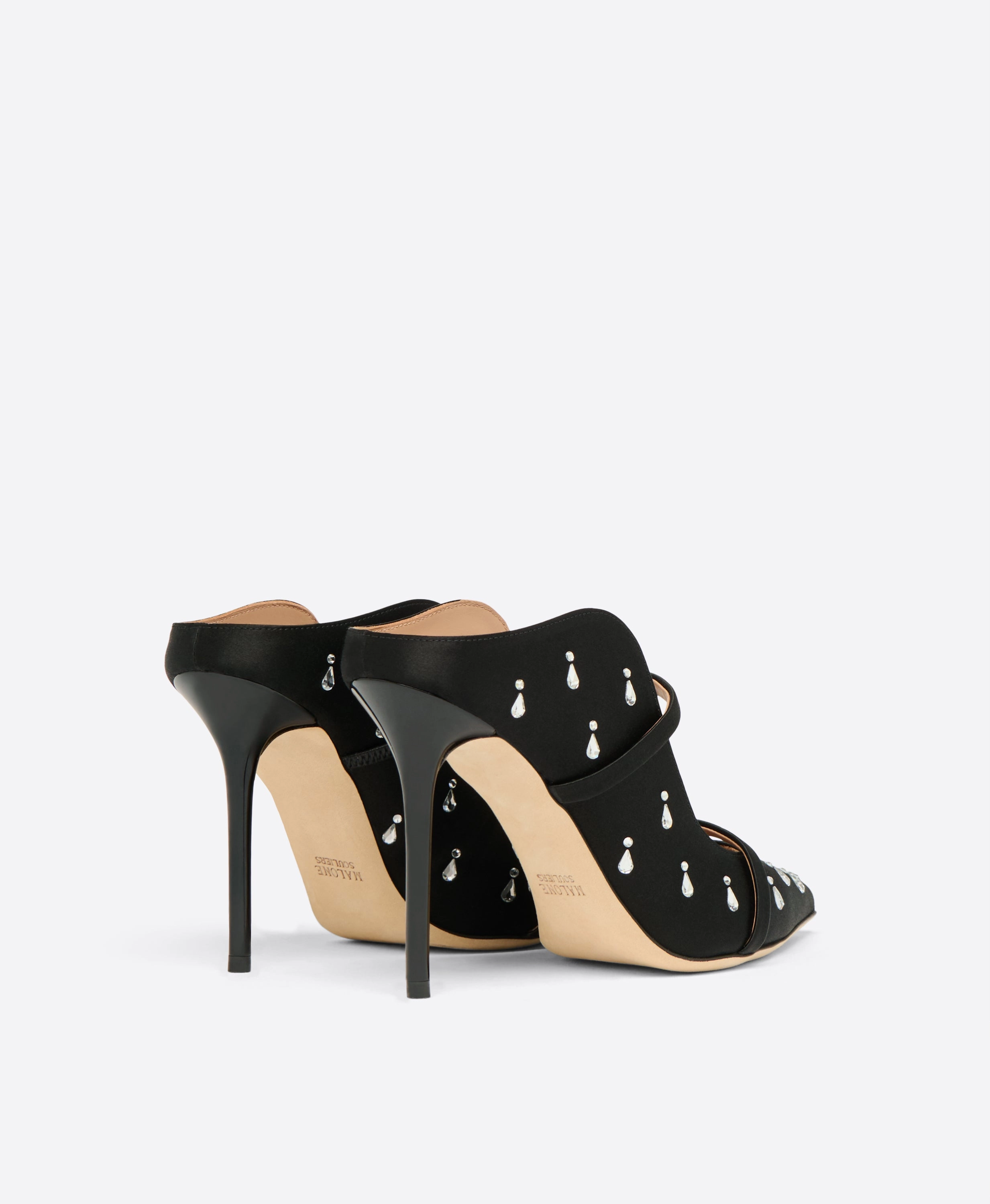 Maureen 100 Black Satin Embellished Mules