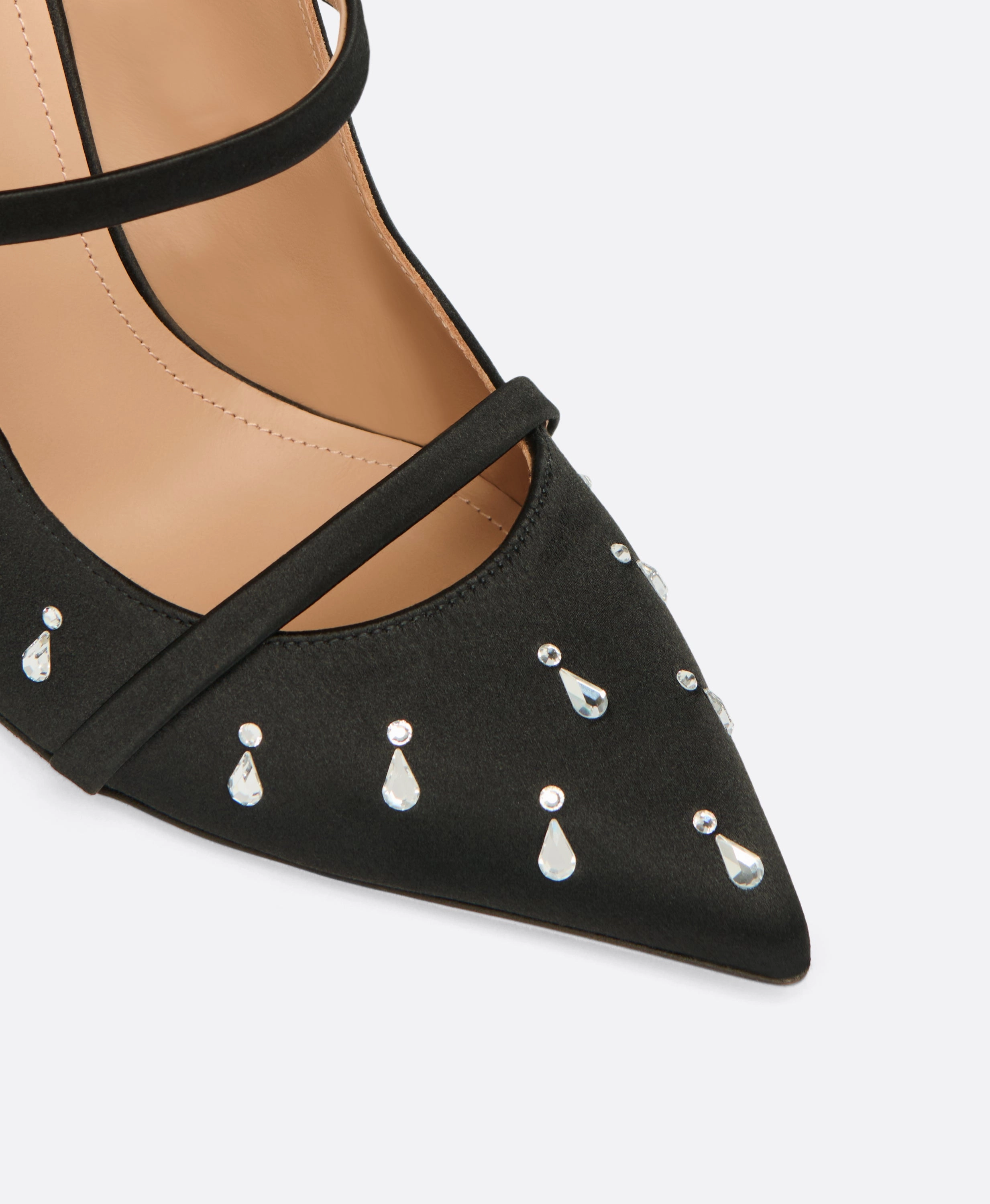 Maureen 100 Black Satin Embellished Mules