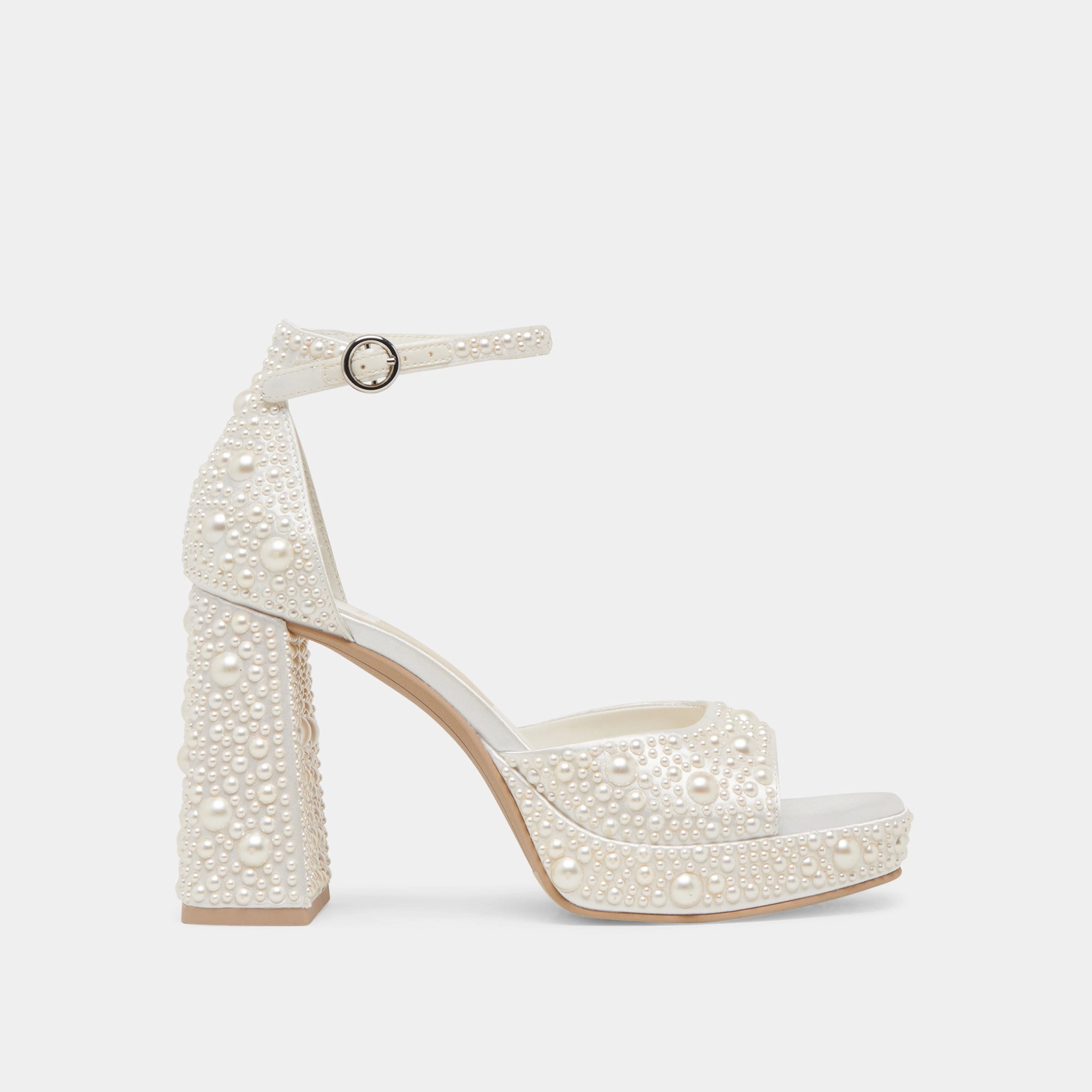 PANDRO PEARL HEELS TRUE WHITE SATIN