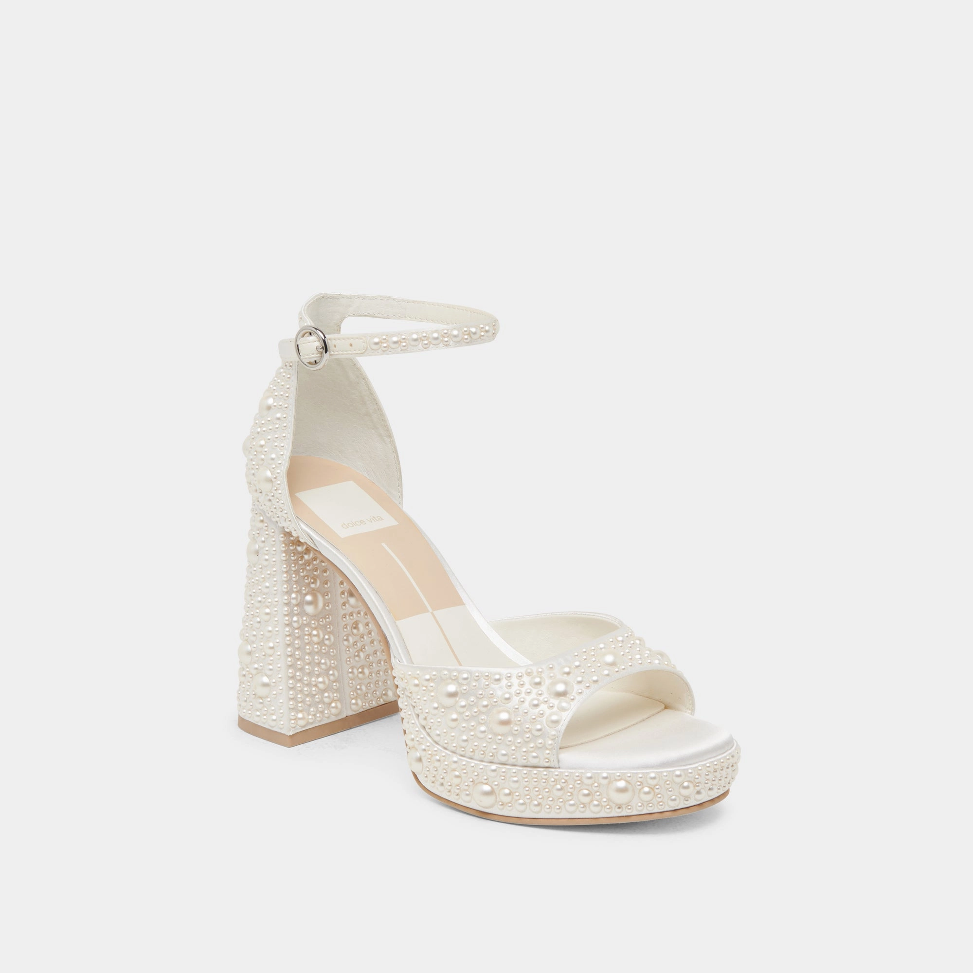 PANDRO PEARL HEELS TRUE WHITE SATIN