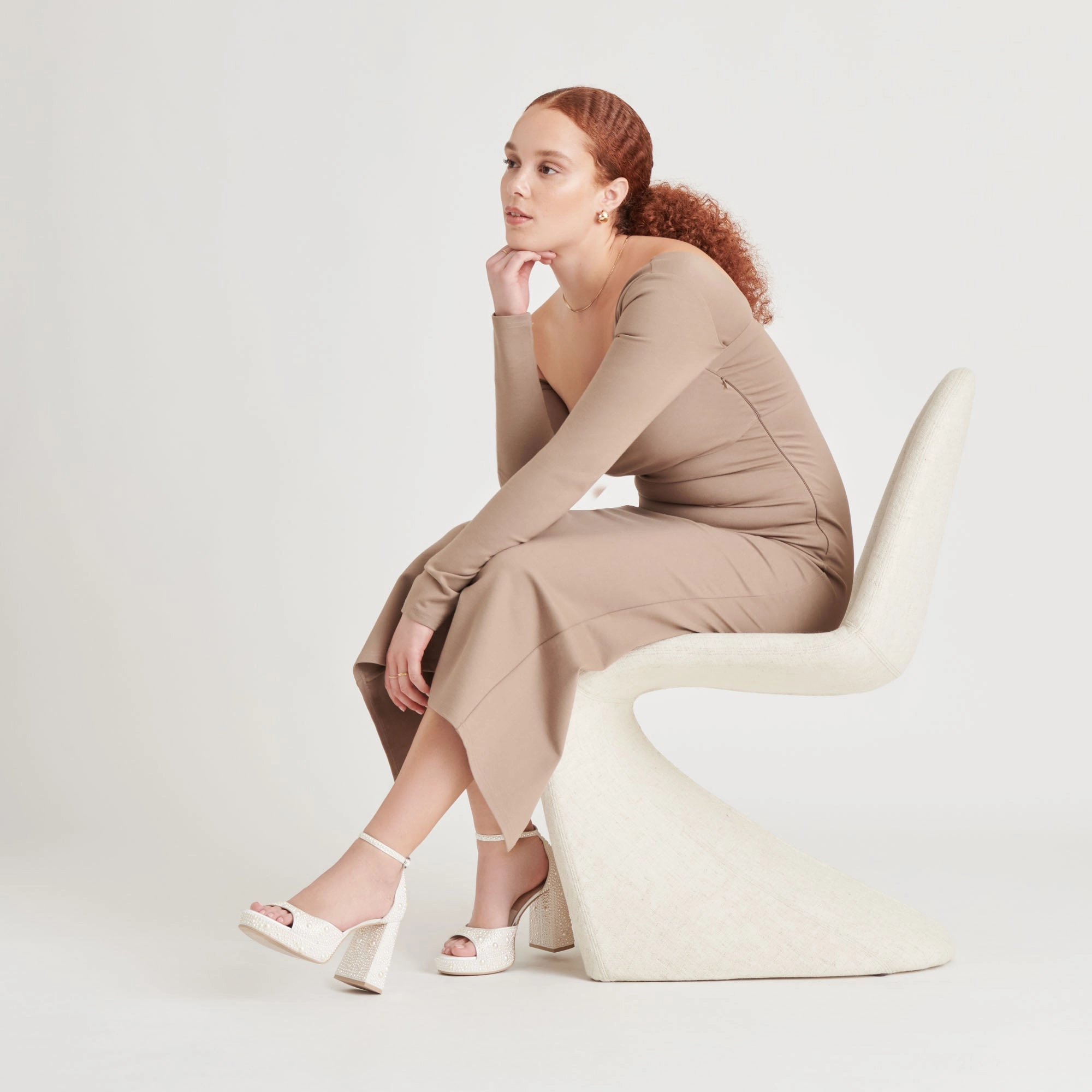 PANDRO PEARL HEELS TRUE WHITE SATIN