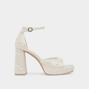PANDRO PEARL HEELS TRUE WHITE SATIN
