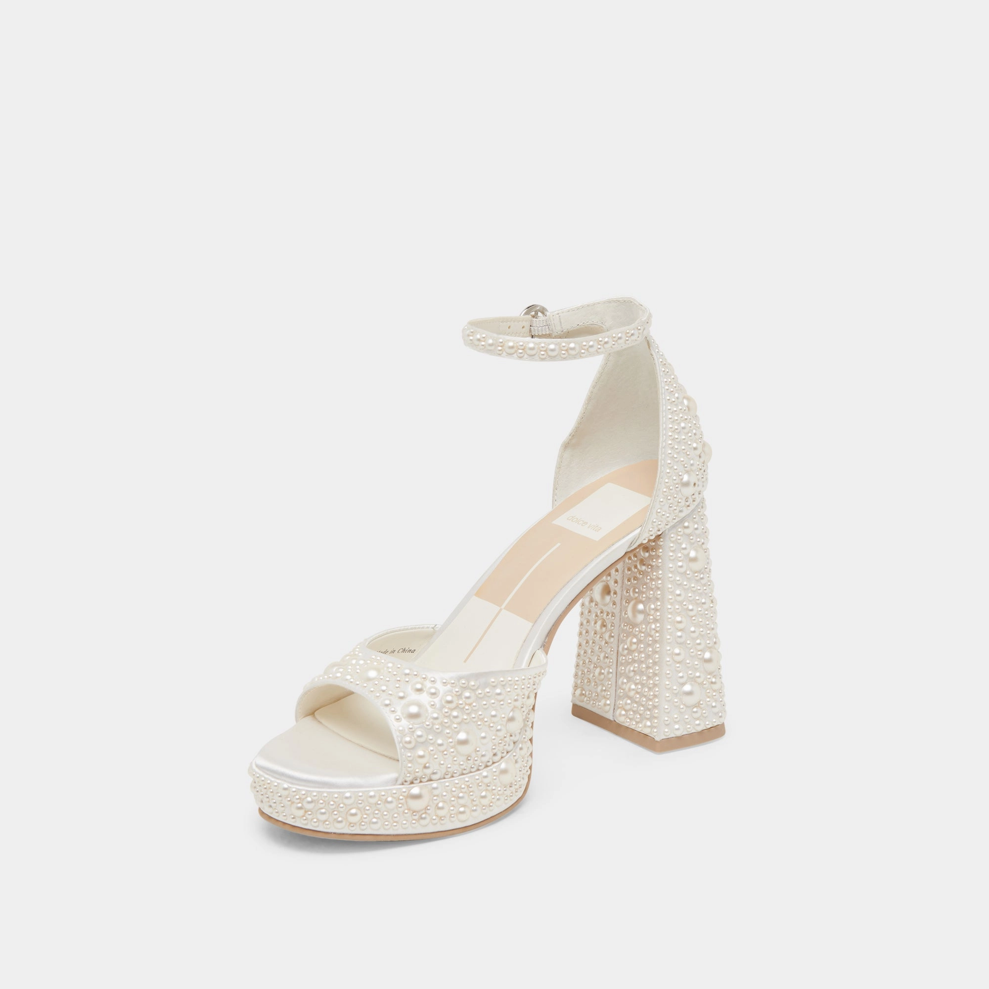 PANDRO PEARL WIDE HEELS TRUE WHITE SATIN