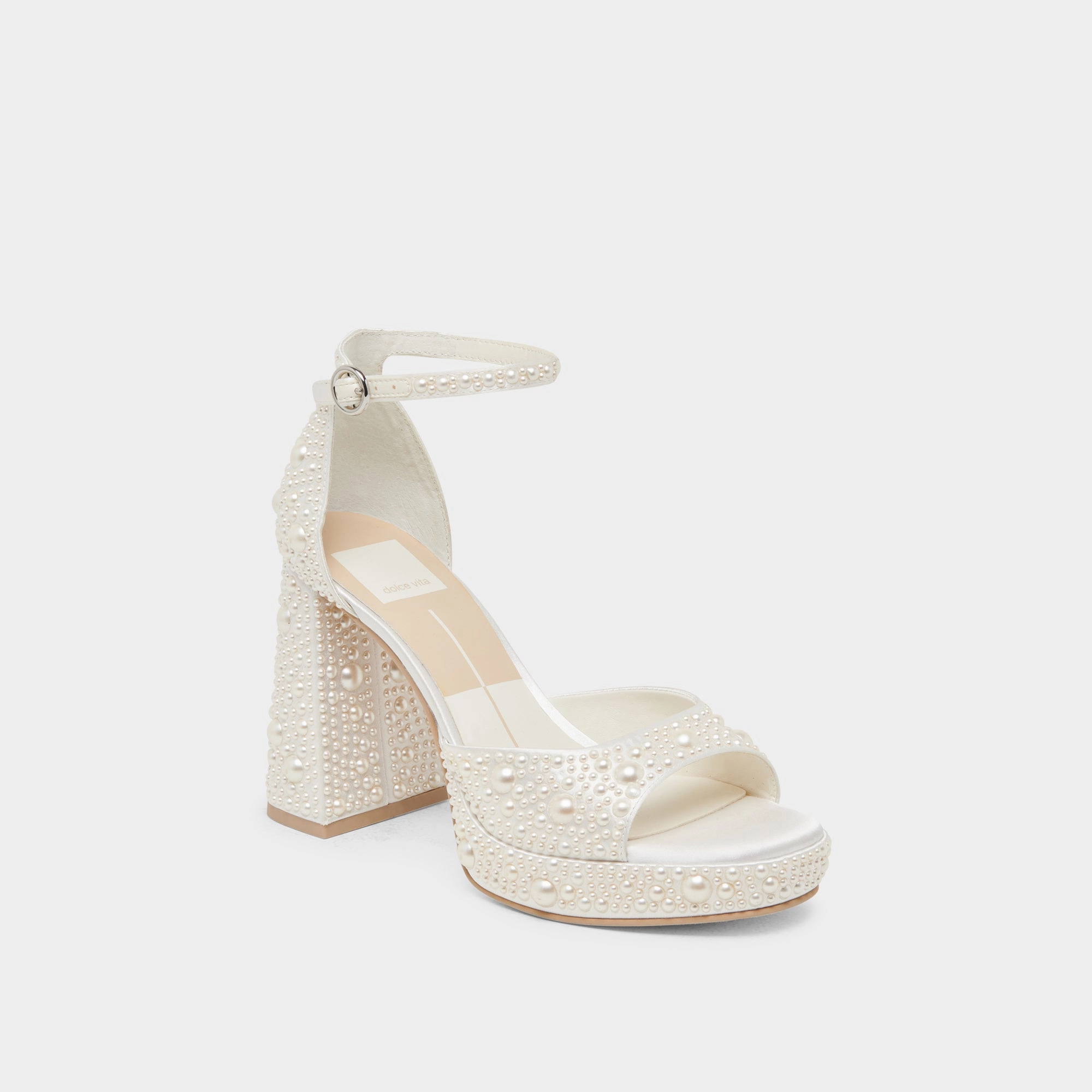 PANDRO PEARL WIDE HEELS TRUE WHITE SATIN