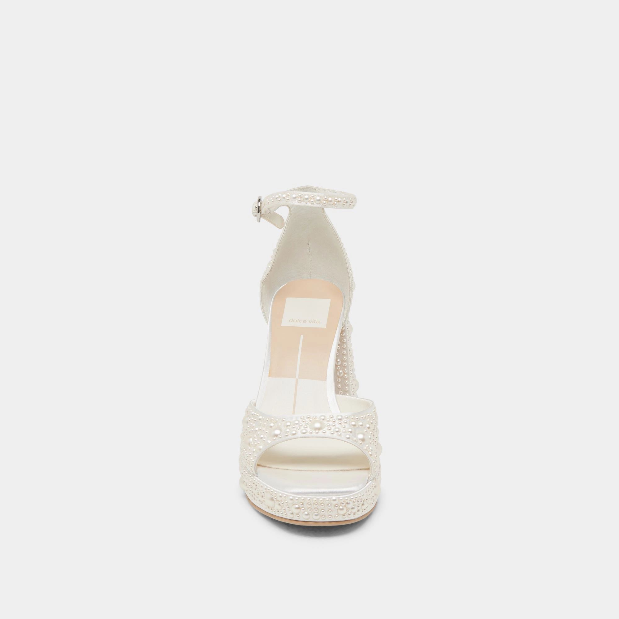 PANDRO PEARL WIDE HEELS TRUE WHITE SATIN