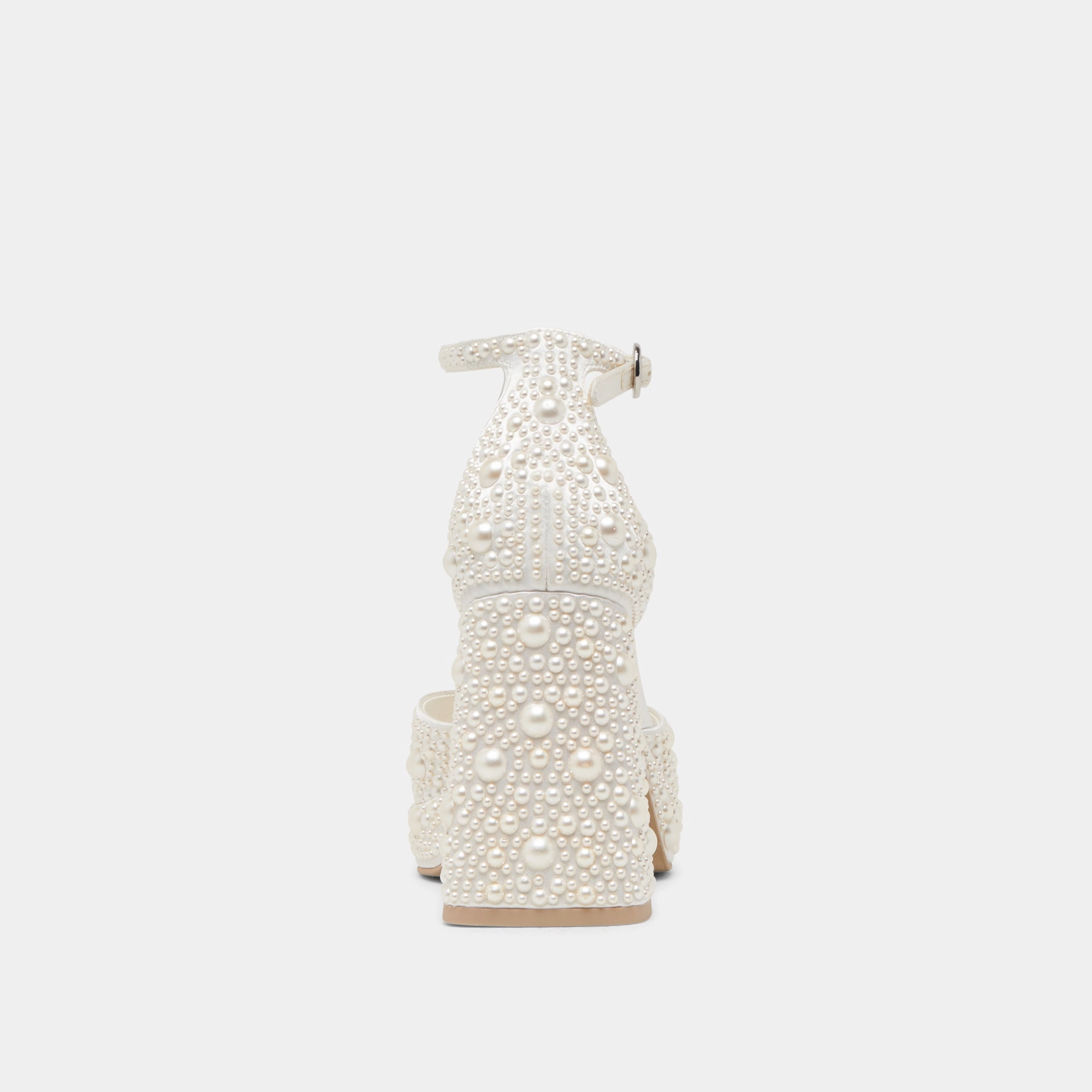 PANDRO PEARL WIDE HEELS TRUE WHITE SATIN