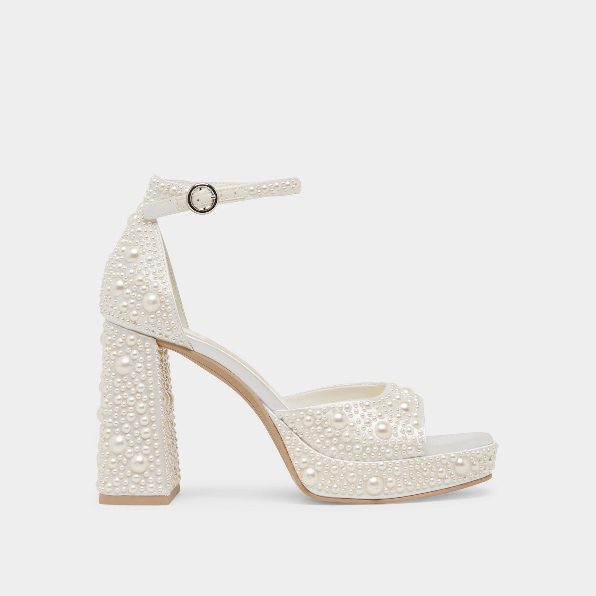PANDRO PEARL WIDE HEELS TRUE WHITE SATIN