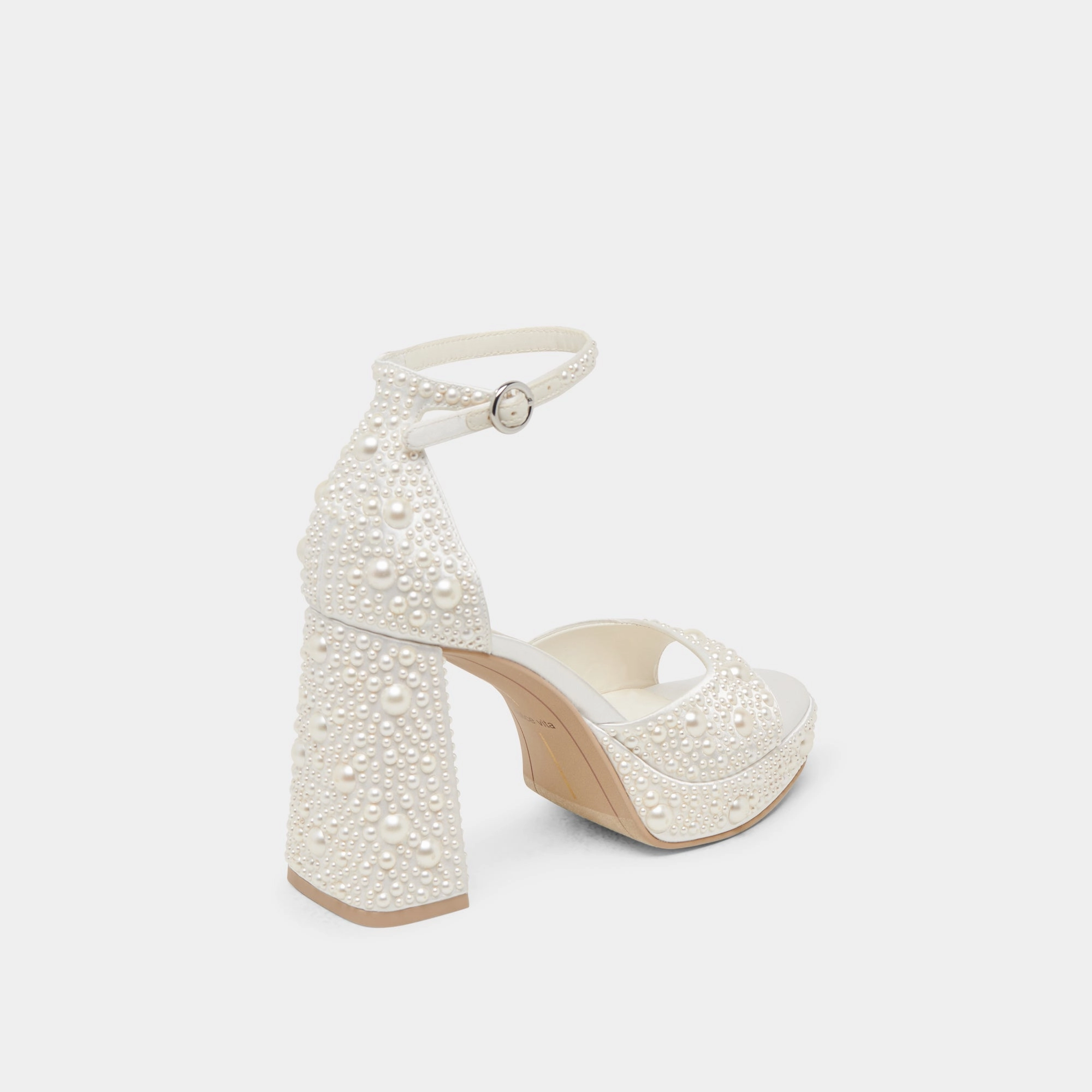 PANDRO PEARL WIDE HEELS TRUE WHITE SATIN