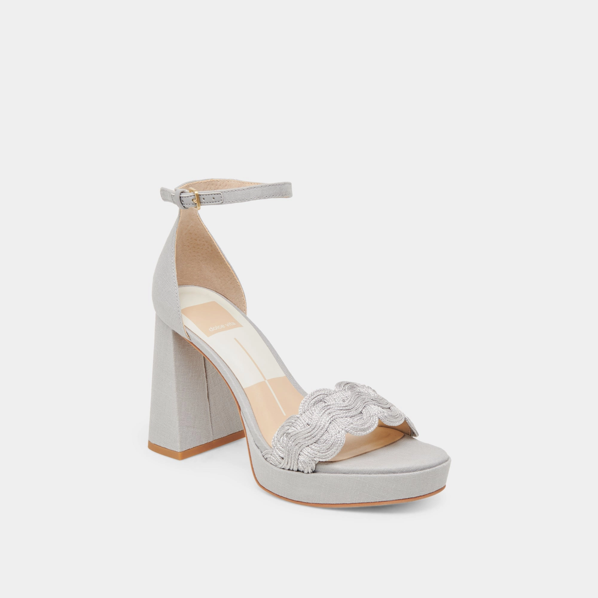 PELTIN HEELS GREY WOVEN RAFFIA