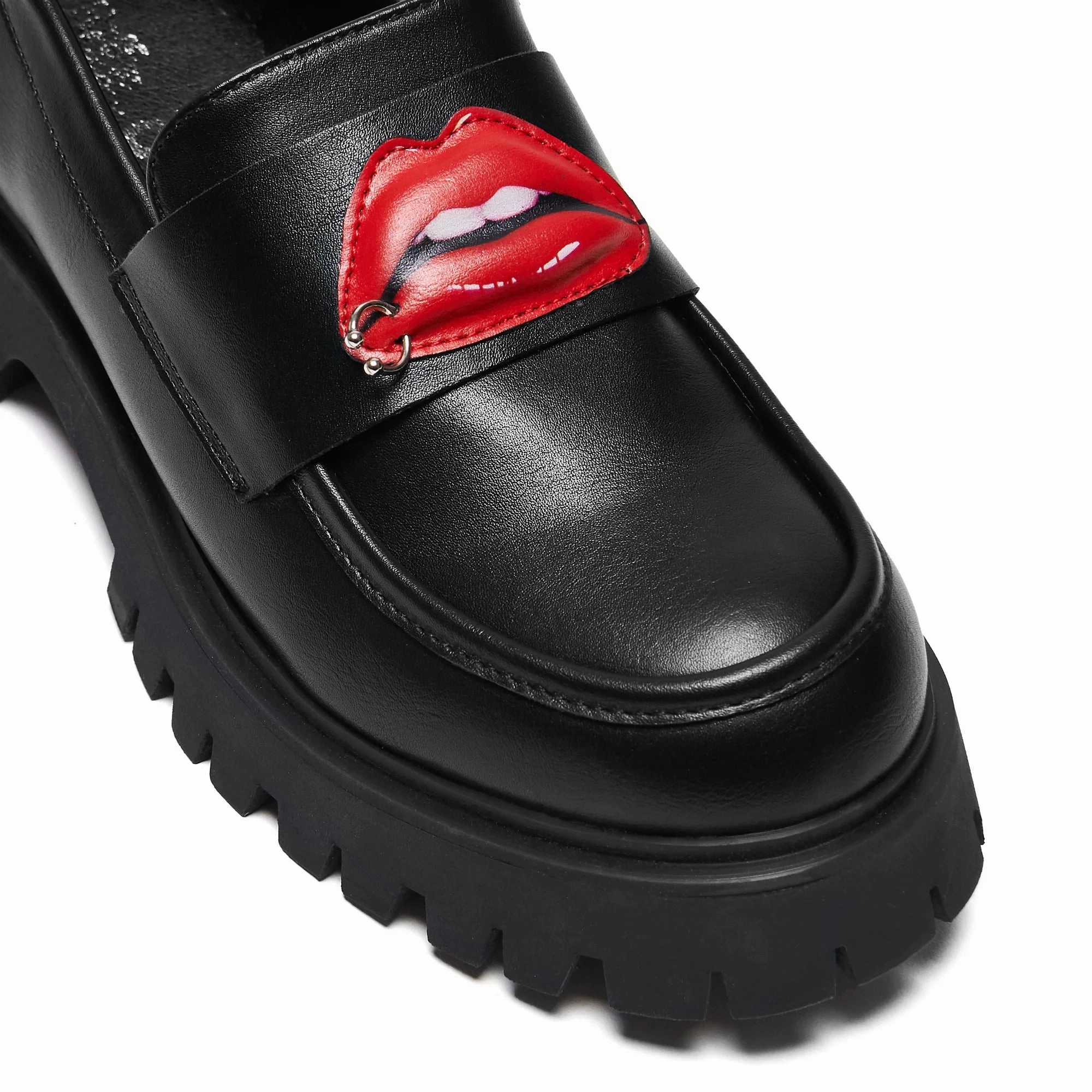 Science Fiction Lips Loafers - Black-Size 6-Clearance