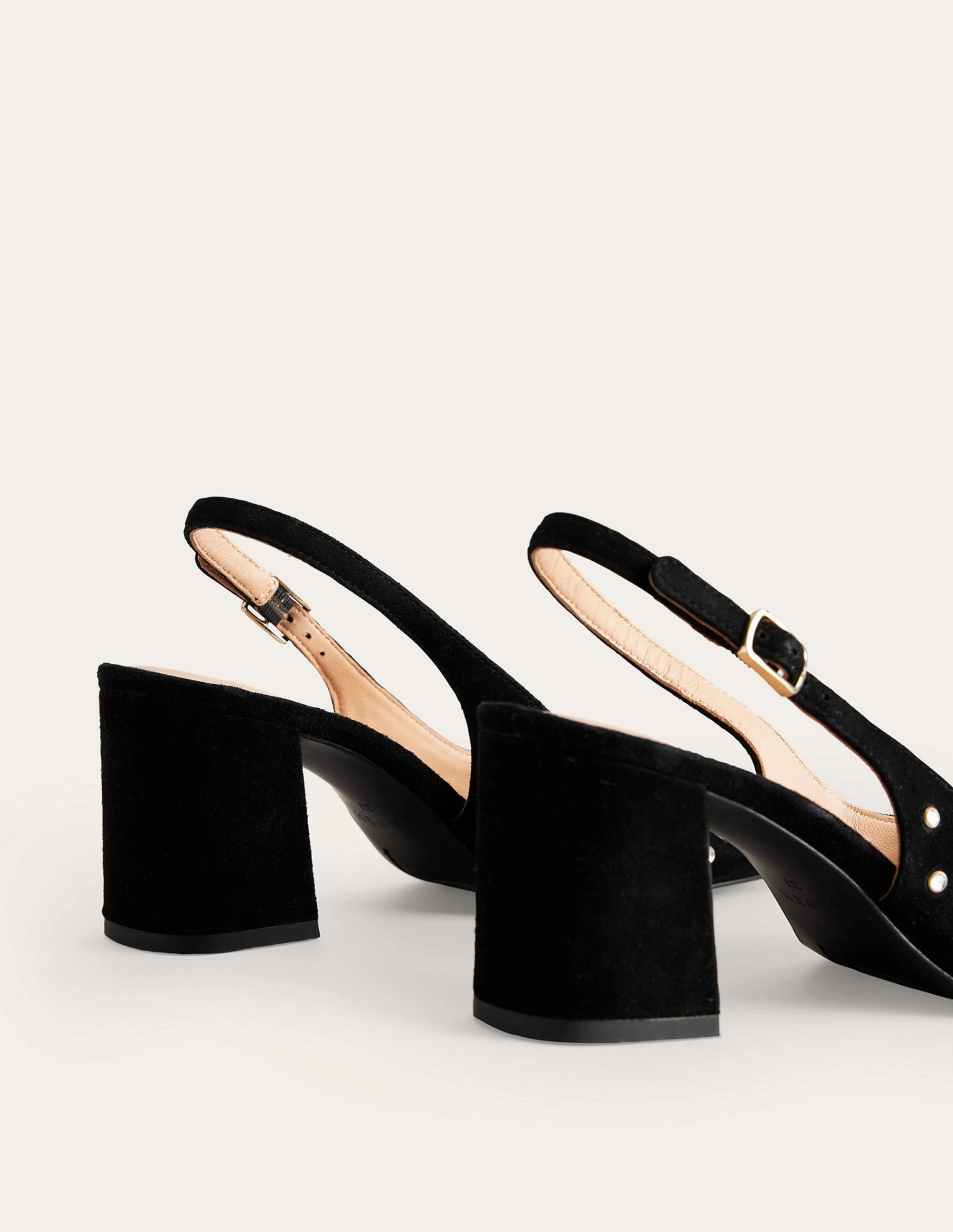 Slingback Mid-Heel Pumps-Black Suede, Crystals