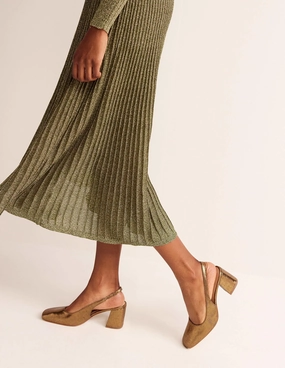 Slingback Mid-Heel Pumps-Gold Metallic Leather