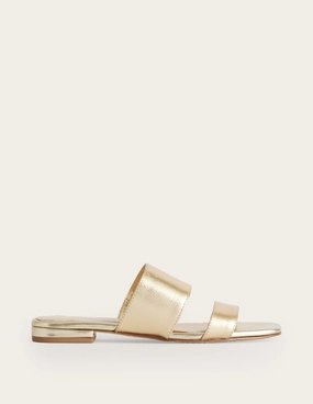Two Strap Sandals-Gold Metallic Tumbled Leather