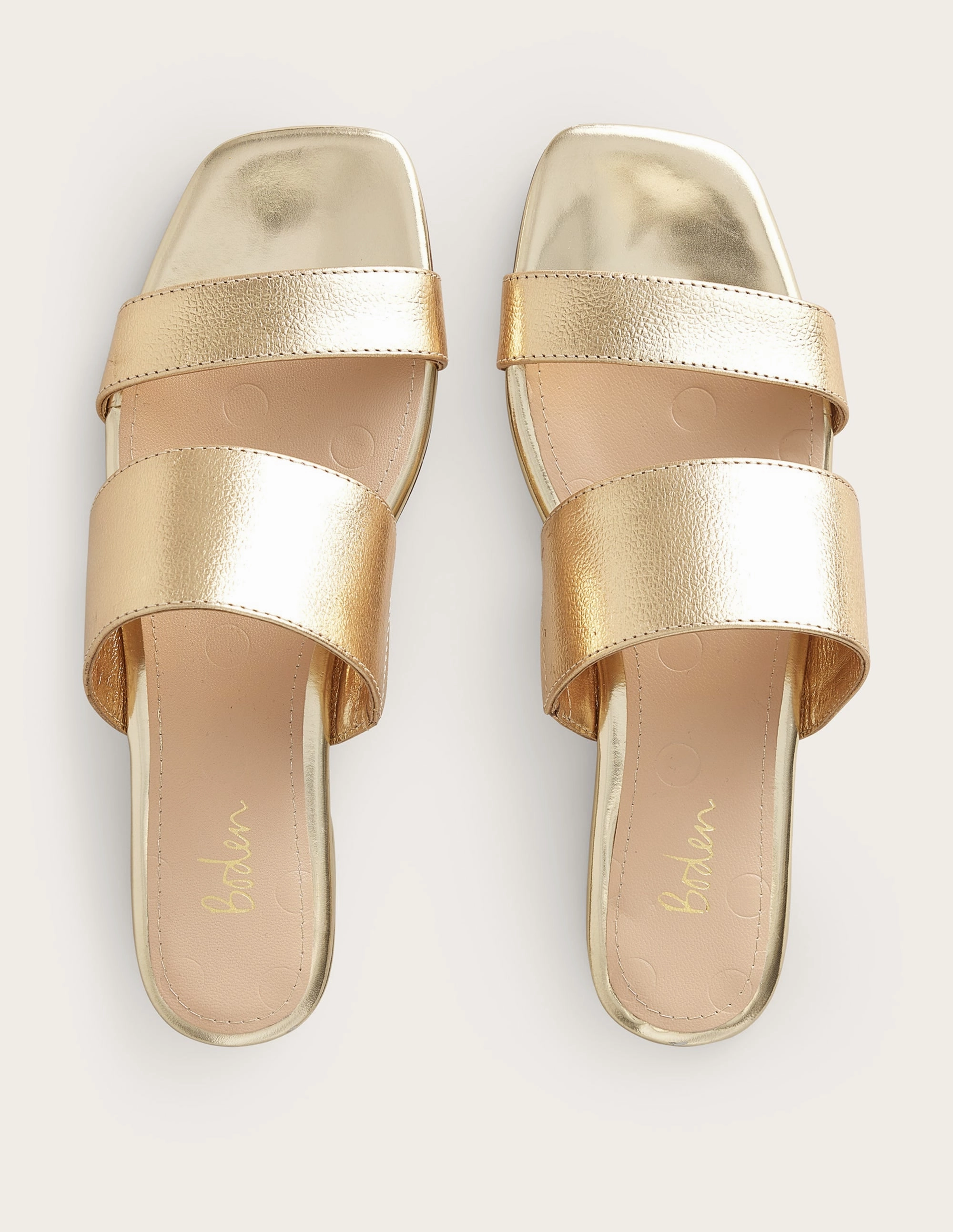 Two Strap Sandals-Gold Metallic Tumbled Leather
