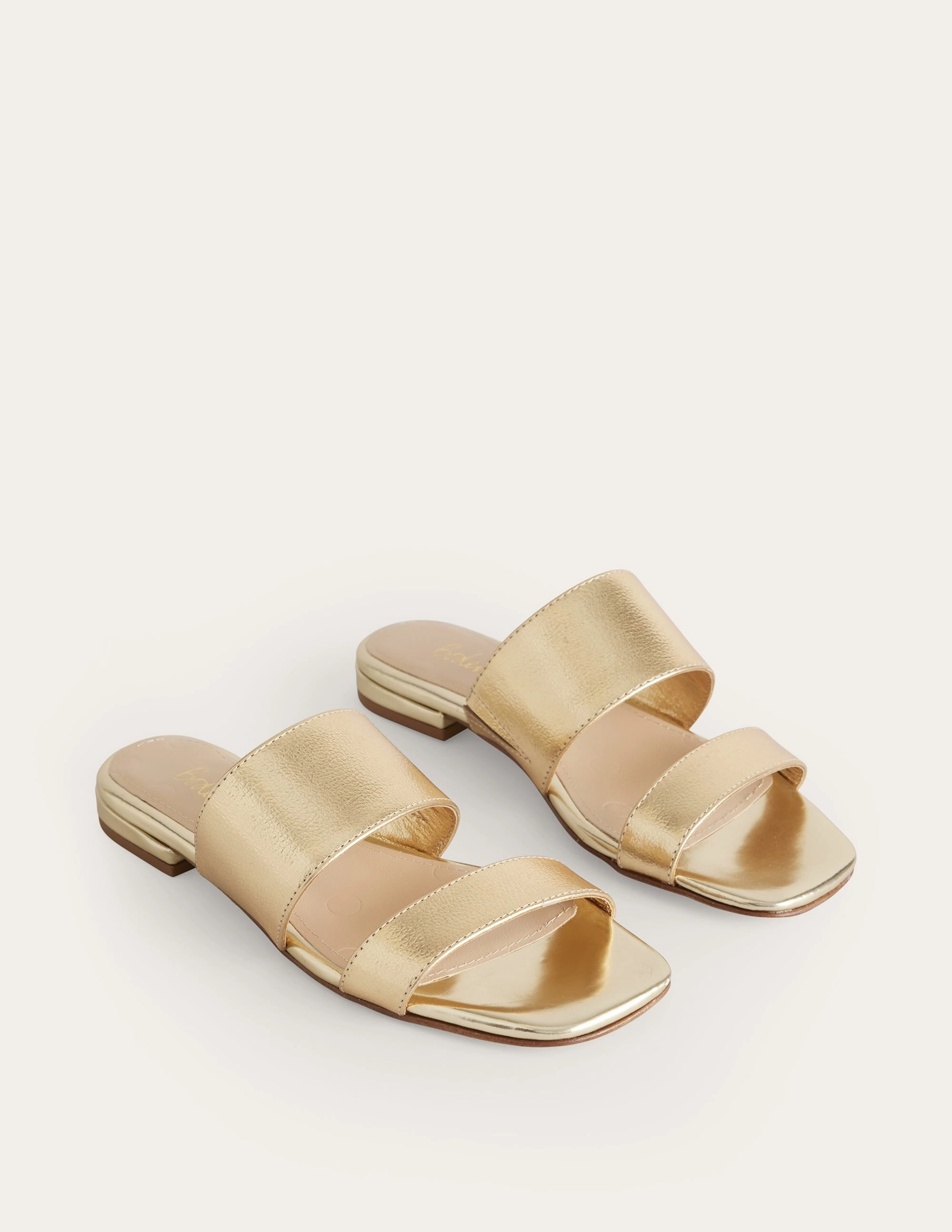 Two Strap Sandals-Gold Metallic Tumbled Leather