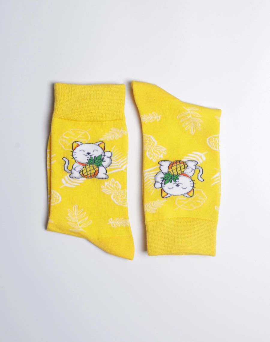 Women's Pineapple Prosperity Cat Crew Socks