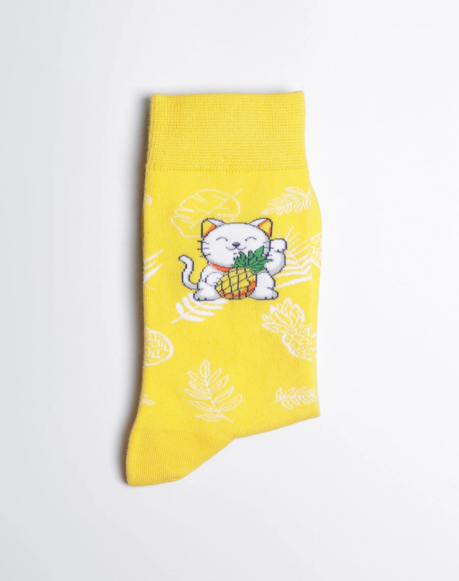 Women's Pineapple Prosperity Cat Crew Socks